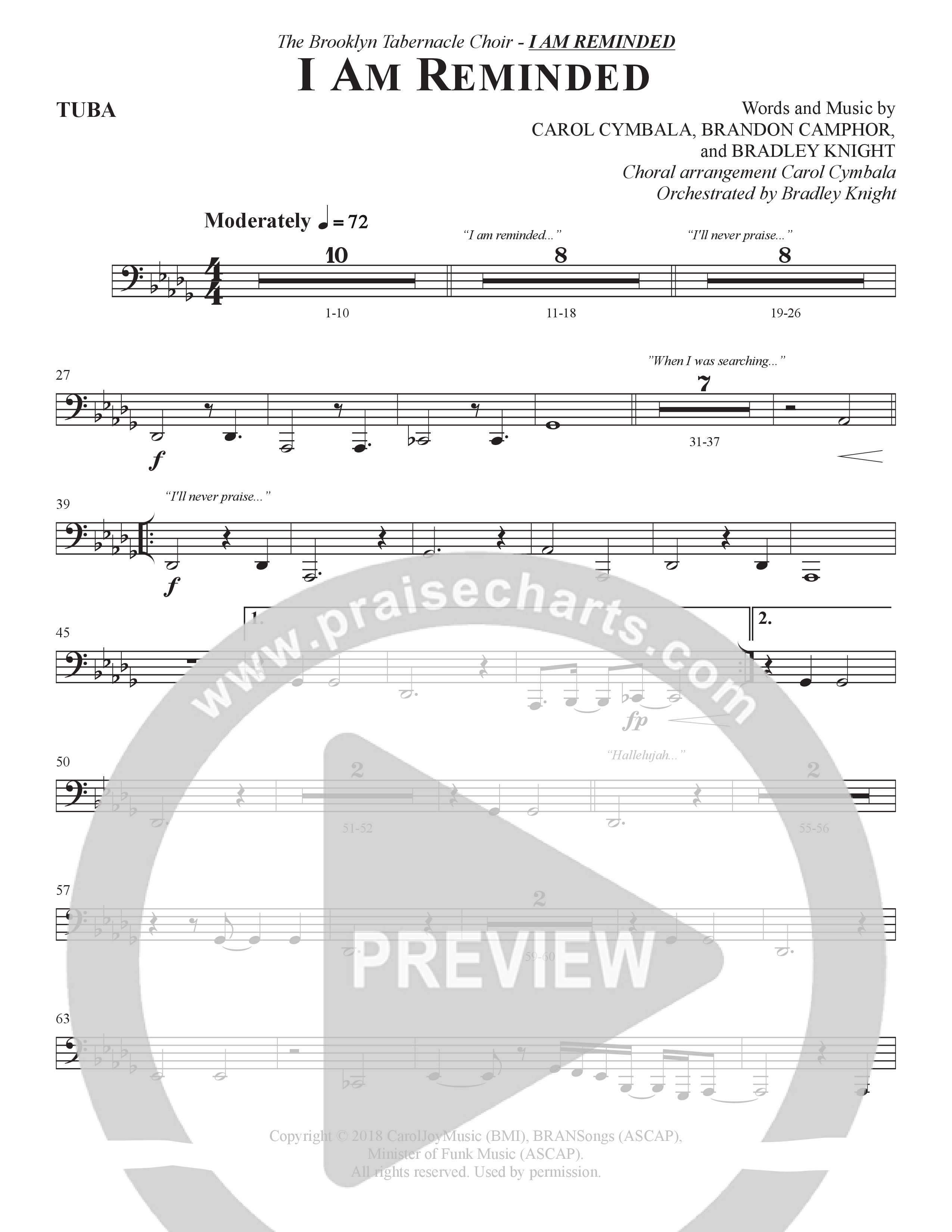 I Am Reminded (Choral Anthem SATB) Tuba (The Brooklyn Tabernacle Choir / Nicole Binion / Arr. Carol Cymbala / Orch. Bradley Knight)