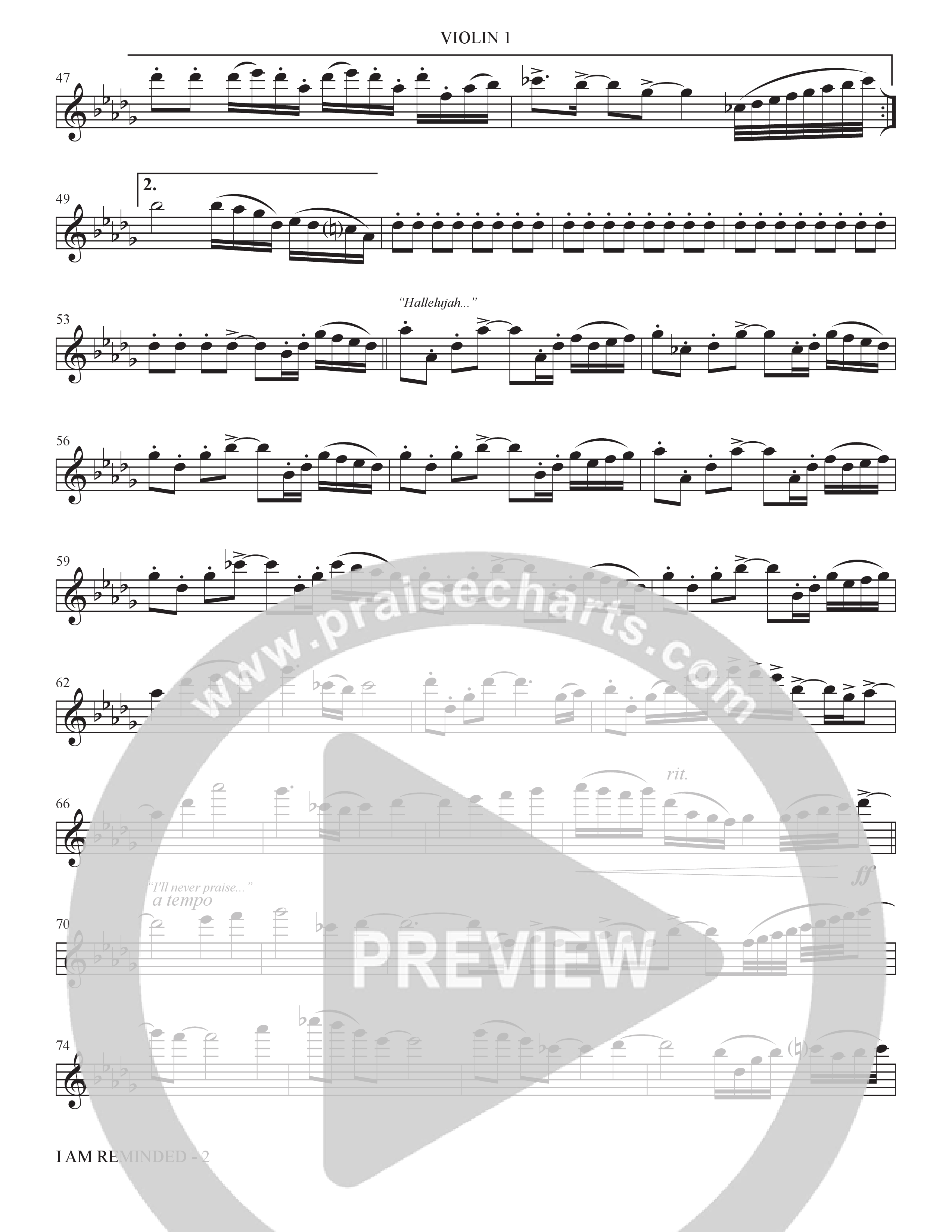 I Am Reminded (Choral Anthem SATB) Violin 1 (The Brooklyn Tabernacle Choir / Nicole Binion / Arr. Carol Cymbala / Orch. Bradley Knight)