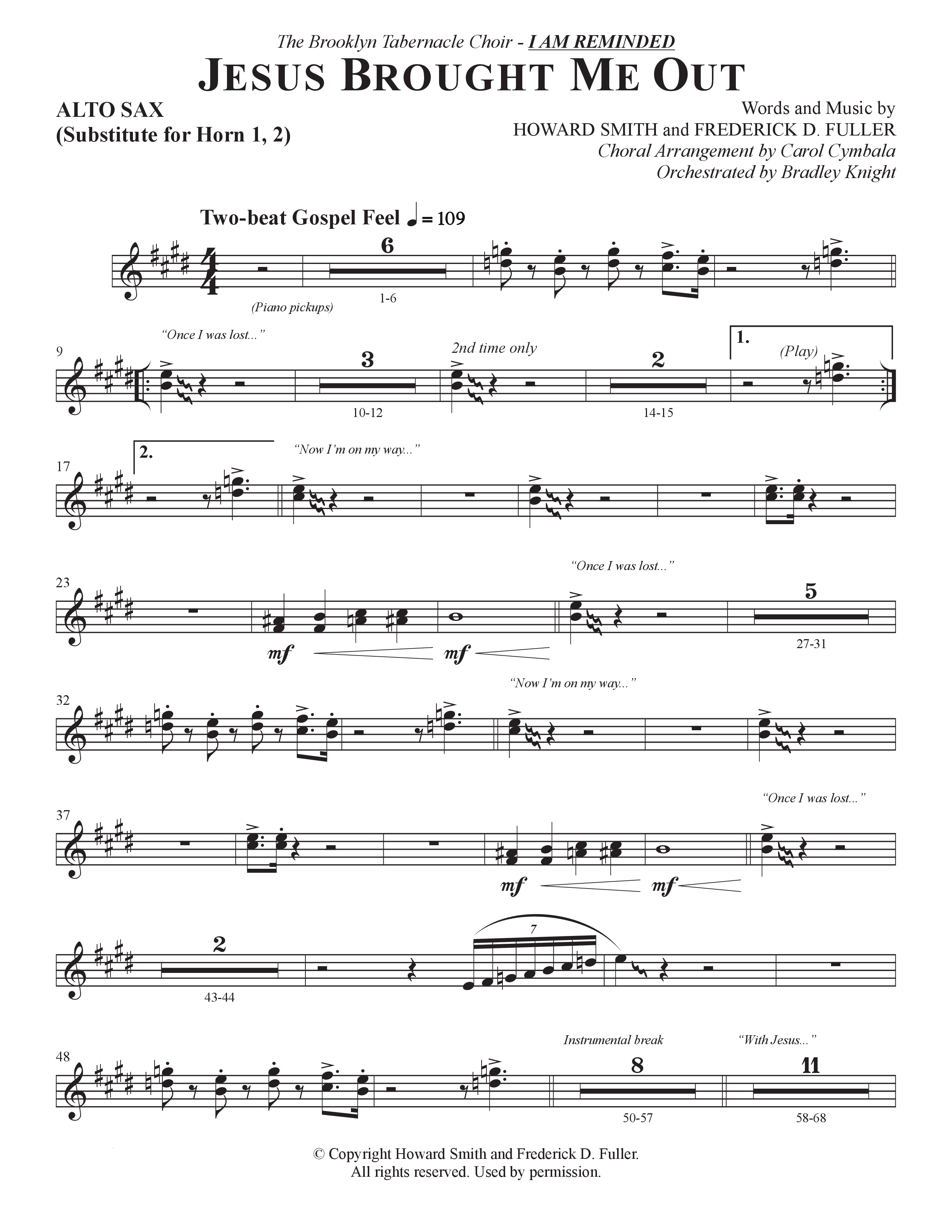 Now I'm On My Way (Jesus Brought Me Out) (Choral Anthem SATB) Alto Sax (The Brooklyn Tabernacle Choir / Arr. Carol Cymbala / Orch. Bradley Knight)