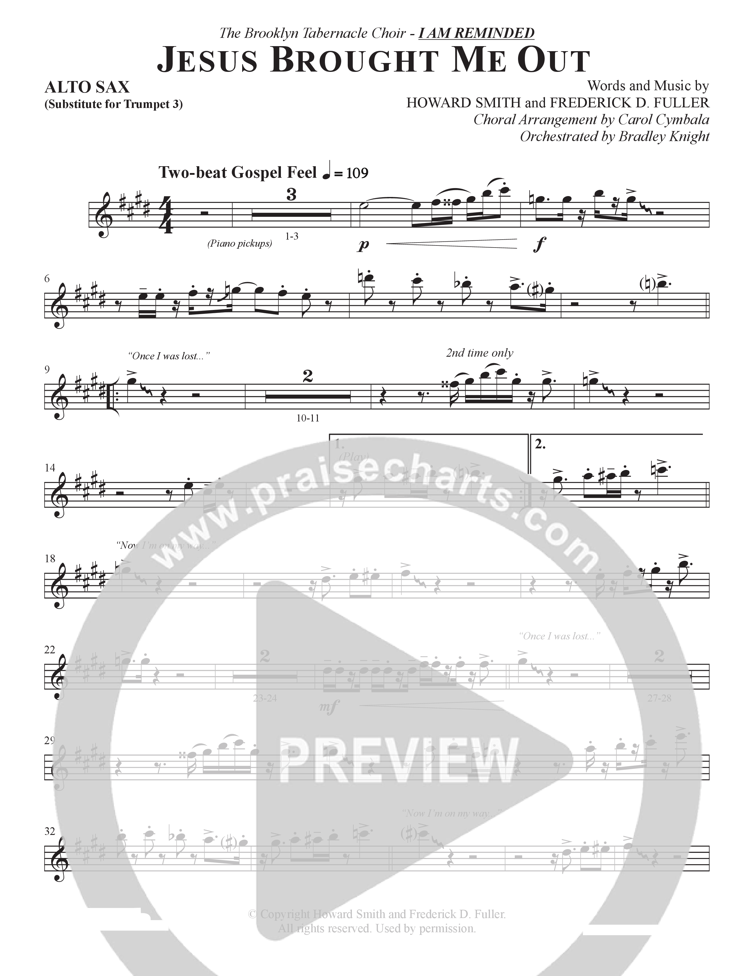 Now I'm On My Way (Jesus Brought Me Out) (Choral Anthem SATB) Alto Sax (The Brooklyn Tabernacle Choir / Arr. Carol Cymbala / Orch. Bradley Knight)