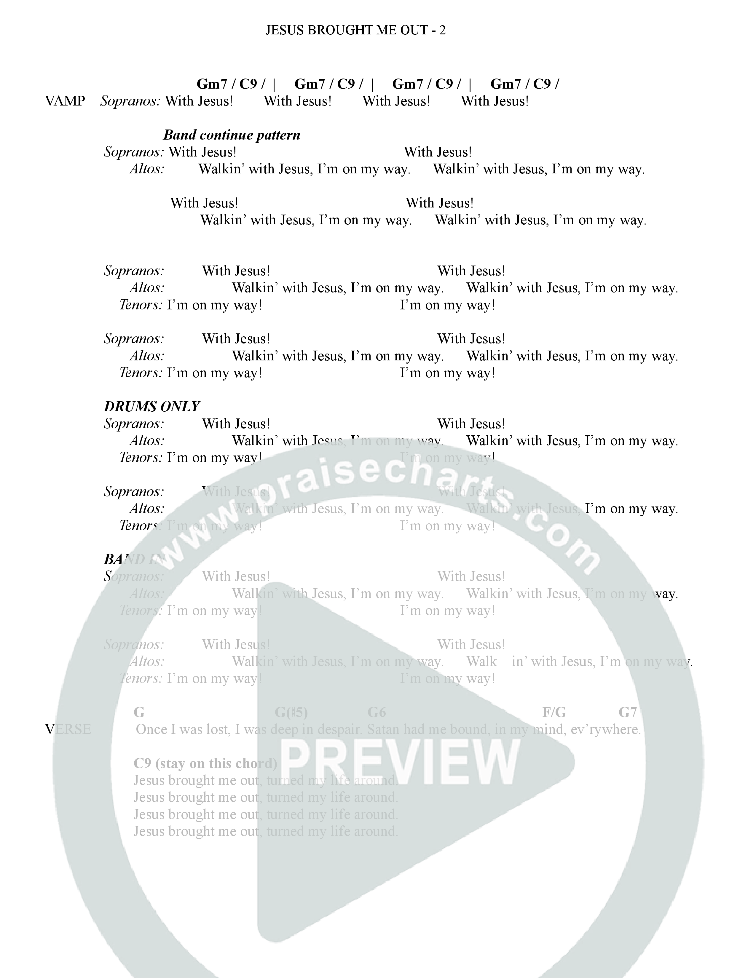 Now I'm On My Way (Jesus Brought Me Out) (Choral Anthem SATB) Chord Chart (The Brooklyn Tabernacle Choir / Arr. Carol Cymbala / Orch. Bradley Knight)