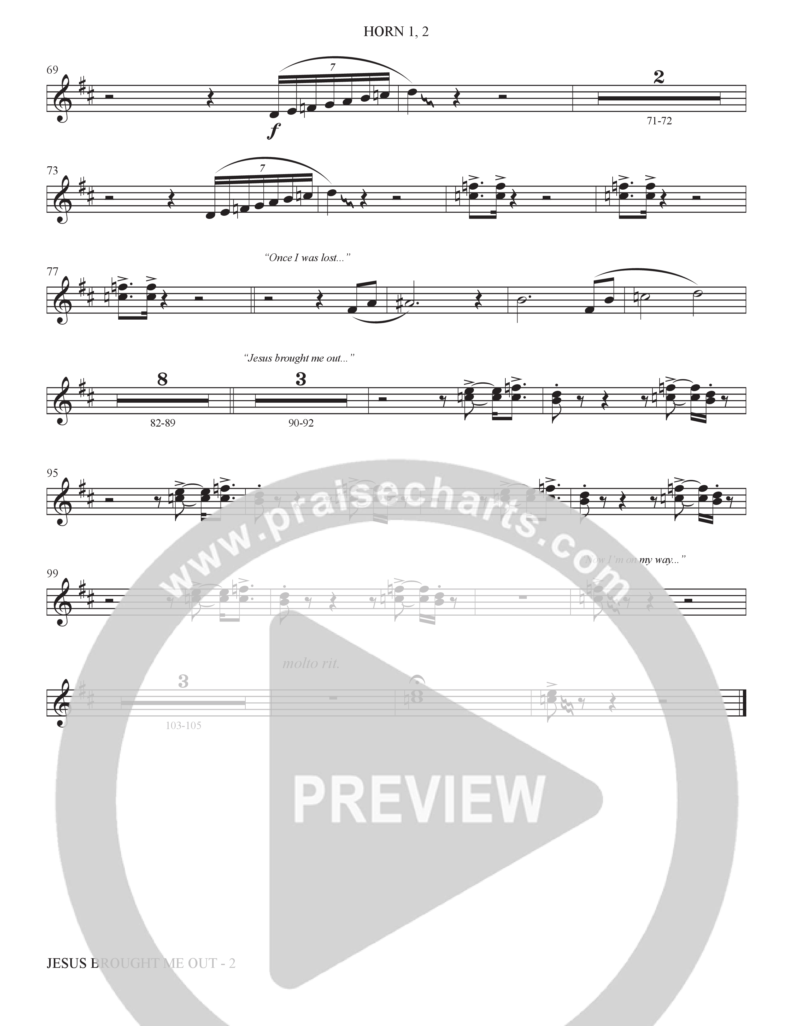 Now I'm On My Way (Jesus Brought Me Out) (Choral Anthem SATB) French Horn 1/2 (The Brooklyn Tabernacle Choir / Arr. Carol Cymbala / Orch. Bradley Knight)