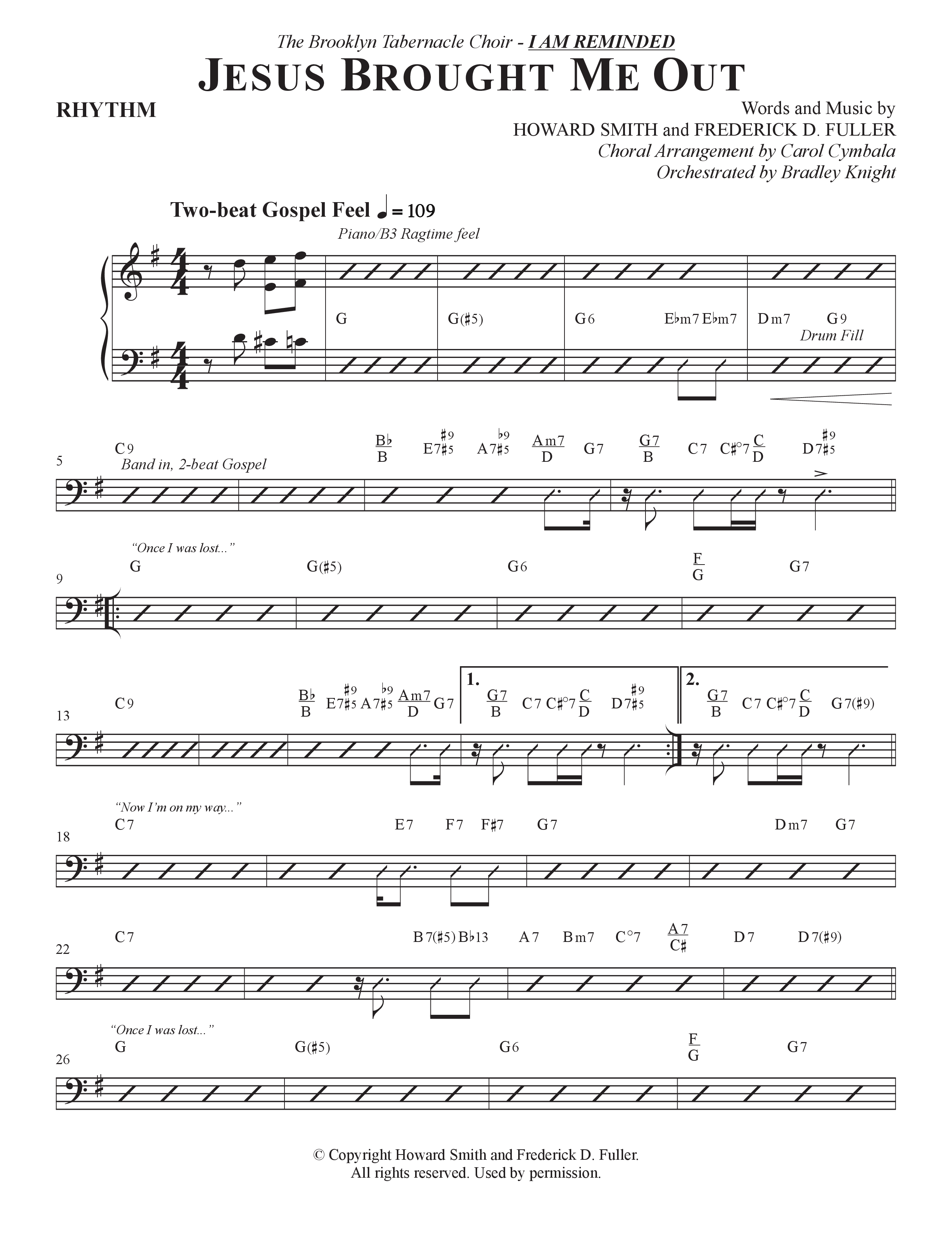 Now I'm On My Way (Jesus Brought Me Out) (Choral Anthem SATB) Rhythm Chart (The Brooklyn Tabernacle Choir / Arr. Carol Cymbala / Orch. Bradley Knight)