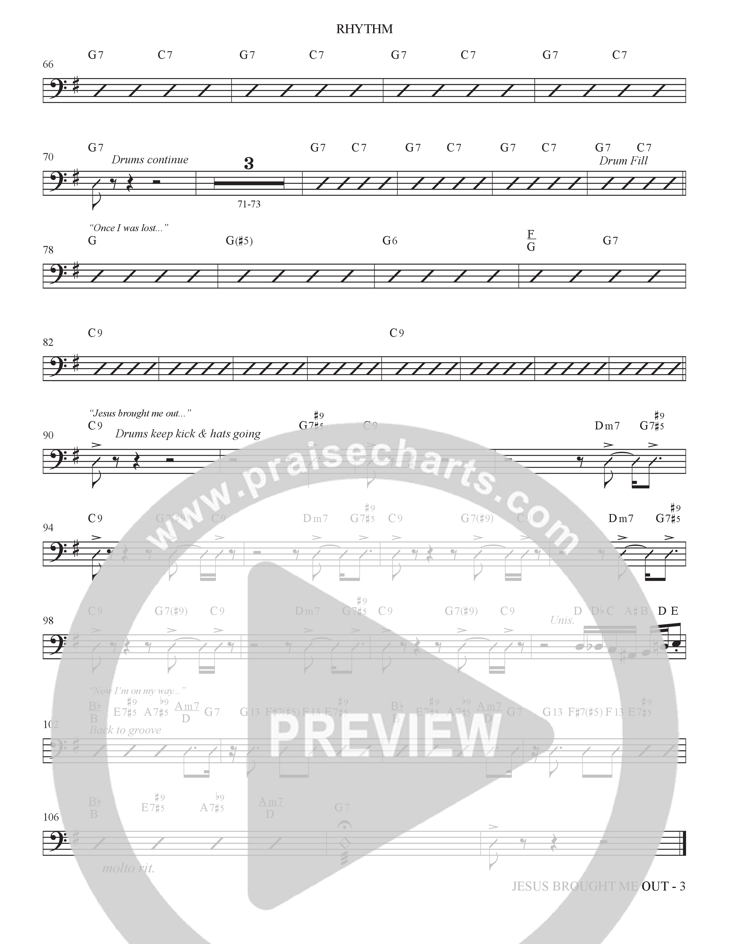 Now I'm On My Way (Jesus Brought Me Out) (Choral Anthem SATB) Rhythm Chart (The Brooklyn Tabernacle Choir / Arr. Carol Cymbala / Orch. Bradley Knight)