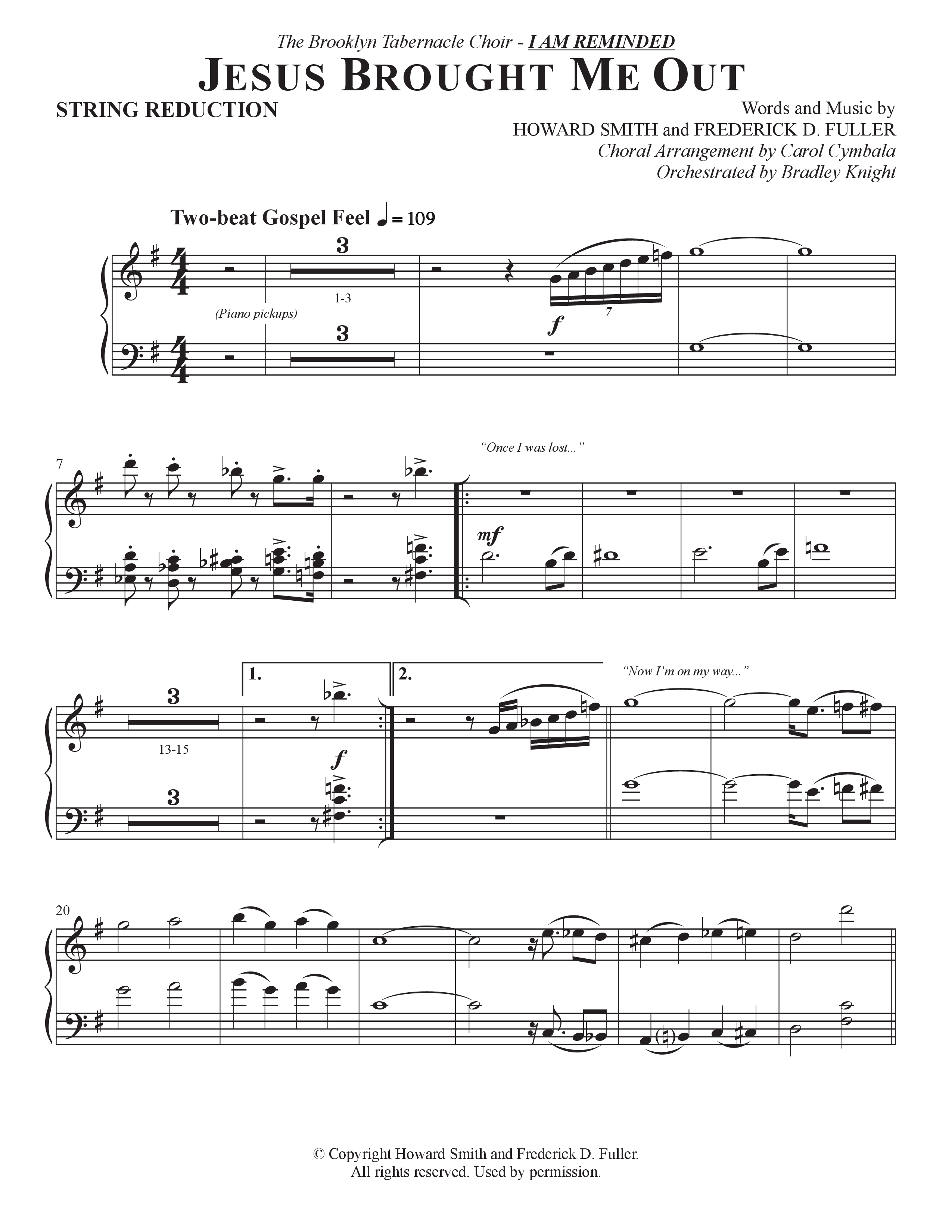 Now I'm On My Way (Jesus Brought Me Out) (Choral Anthem SATB) String Reduction (The Brooklyn Tabernacle Choir / Arr. Carol Cymbala / Orch. Bradley Knight)