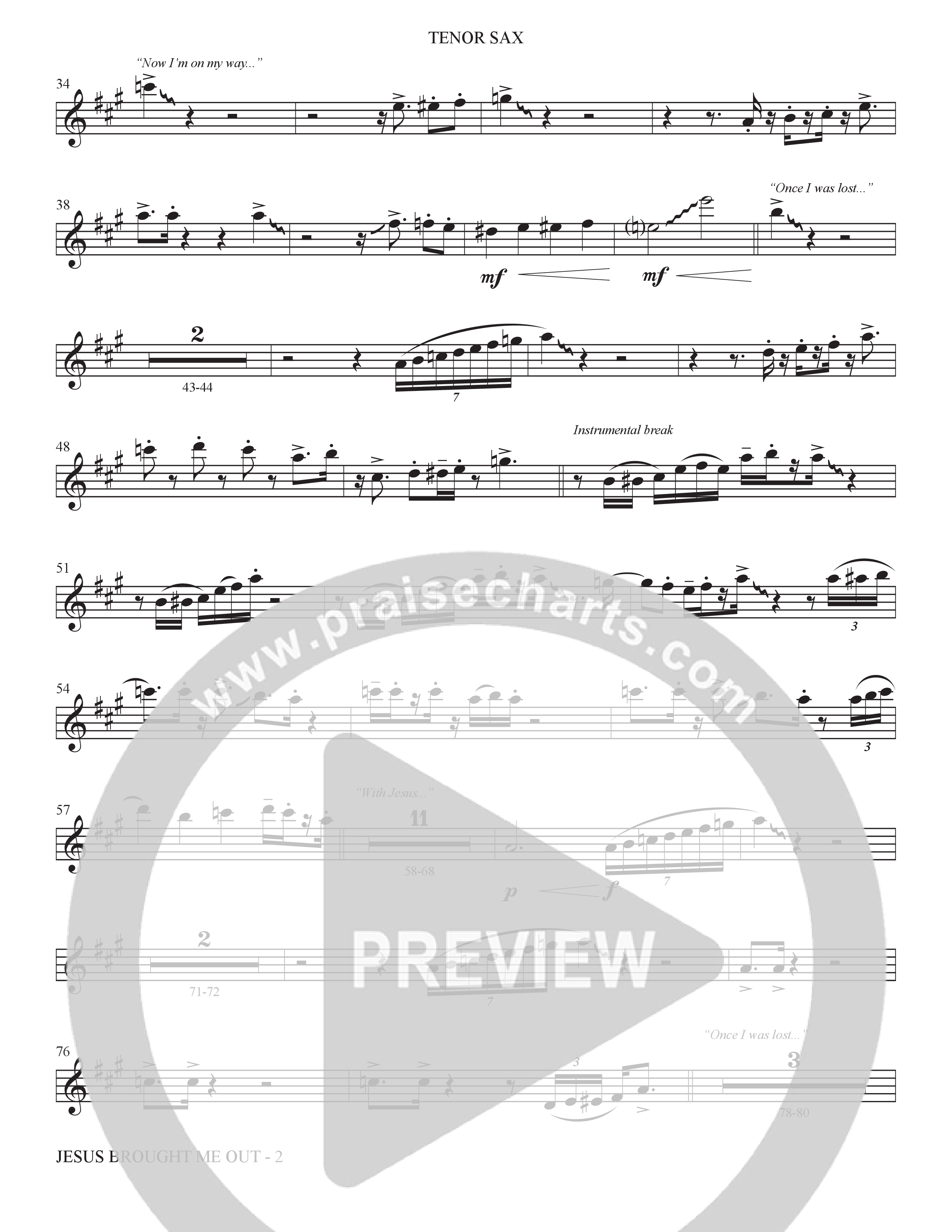 Now I'm On My Way (Jesus Brought Me Out) (Choral Anthem SATB) Tenor Sax 1 (The Brooklyn Tabernacle Choir / Arr. Carol Cymbala / Orch. Bradley Knight)