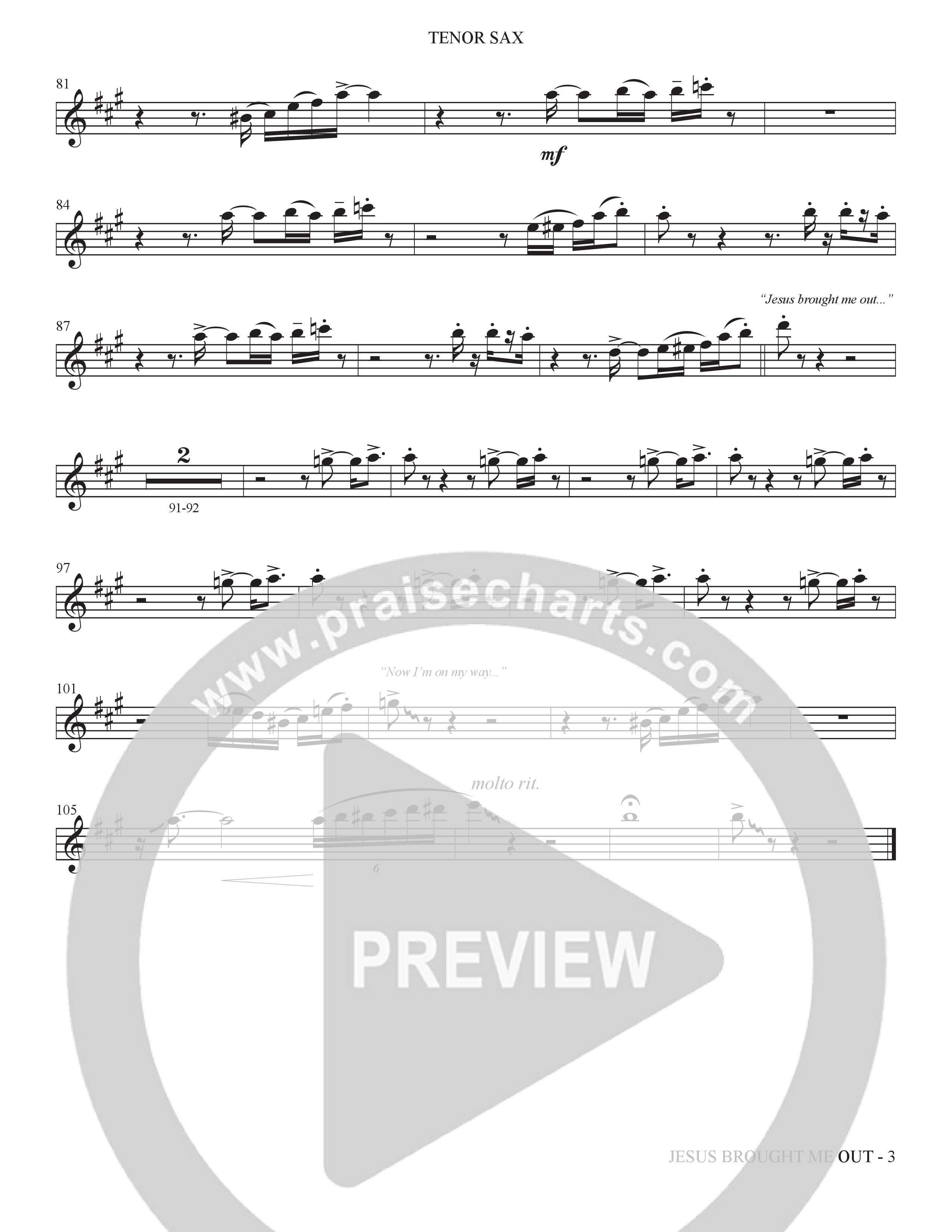 Now I'm On My Way (Jesus Brought Me Out) (Choral Anthem SATB) Tenor Sax 1 (The Brooklyn Tabernacle Choir / Arr. Carol Cymbala / Orch. Bradley Knight)