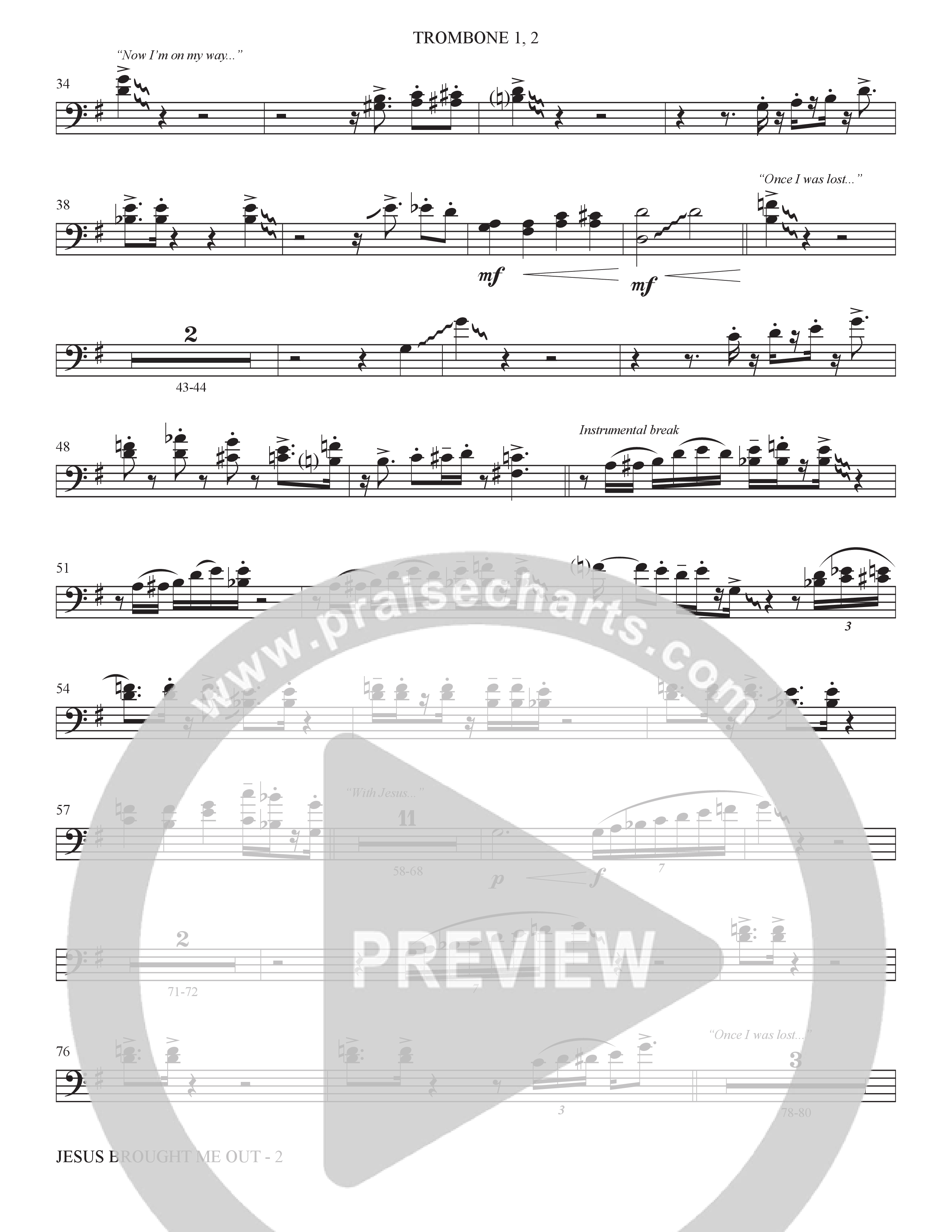 Now I'm On My Way (Jesus Brought Me Out) (Choral Anthem SATB) Trombone 1/2 (The Brooklyn Tabernacle Choir / Arr. Carol Cymbala / Orch. Bradley Knight)