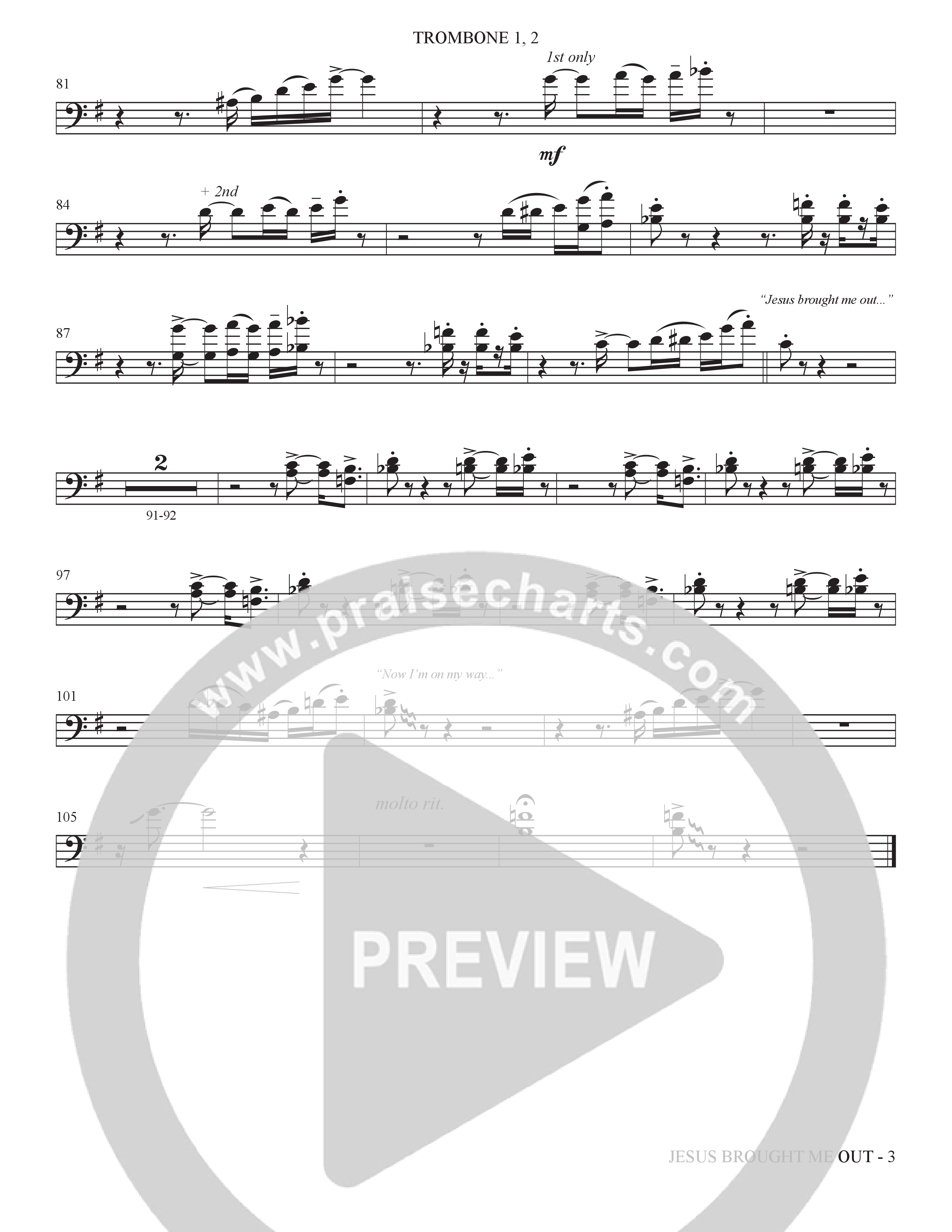 Now I'm On My Way (Jesus Brought Me Out) (Choral Anthem SATB) Trombone 1/2 (The Brooklyn Tabernacle Choir / Arr. Carol Cymbala / Orch. Bradley Knight)