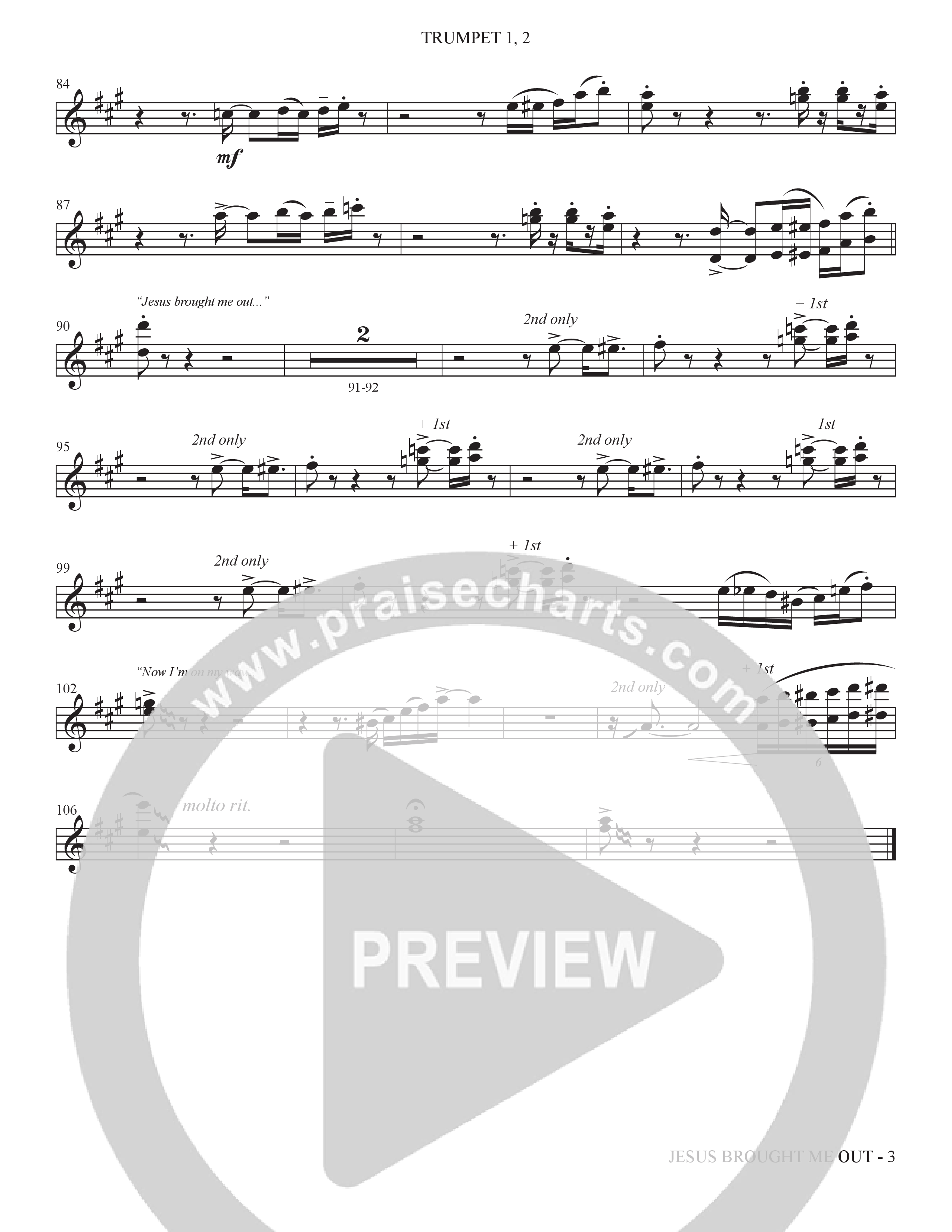 Now I'm On My Way (Jesus Brought Me Out) (Choral Anthem SATB) Trumpet 1,2 (The Brooklyn Tabernacle Choir / Arr. Carol Cymbala / Orch. Bradley Knight)