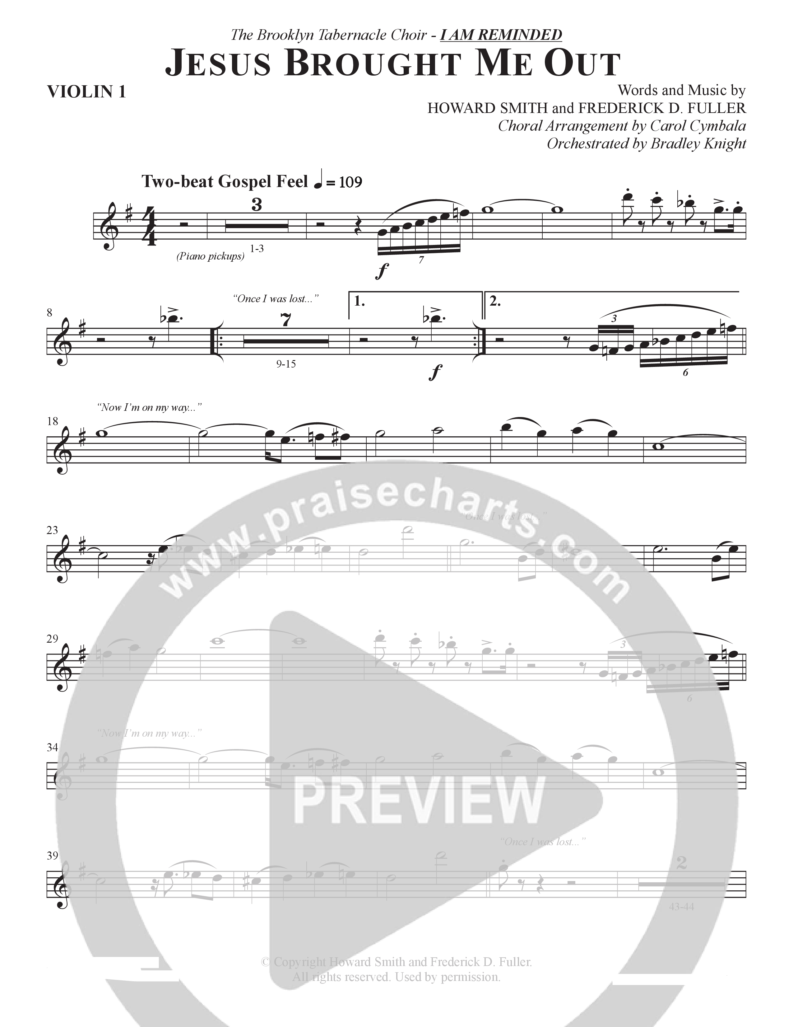 Now I'm On My Way (Jesus Brought Me Out) (Choral Anthem SATB) Violin 1 (The Brooklyn Tabernacle Choir / Arr. Carol Cymbala / Orch. Bradley Knight)
