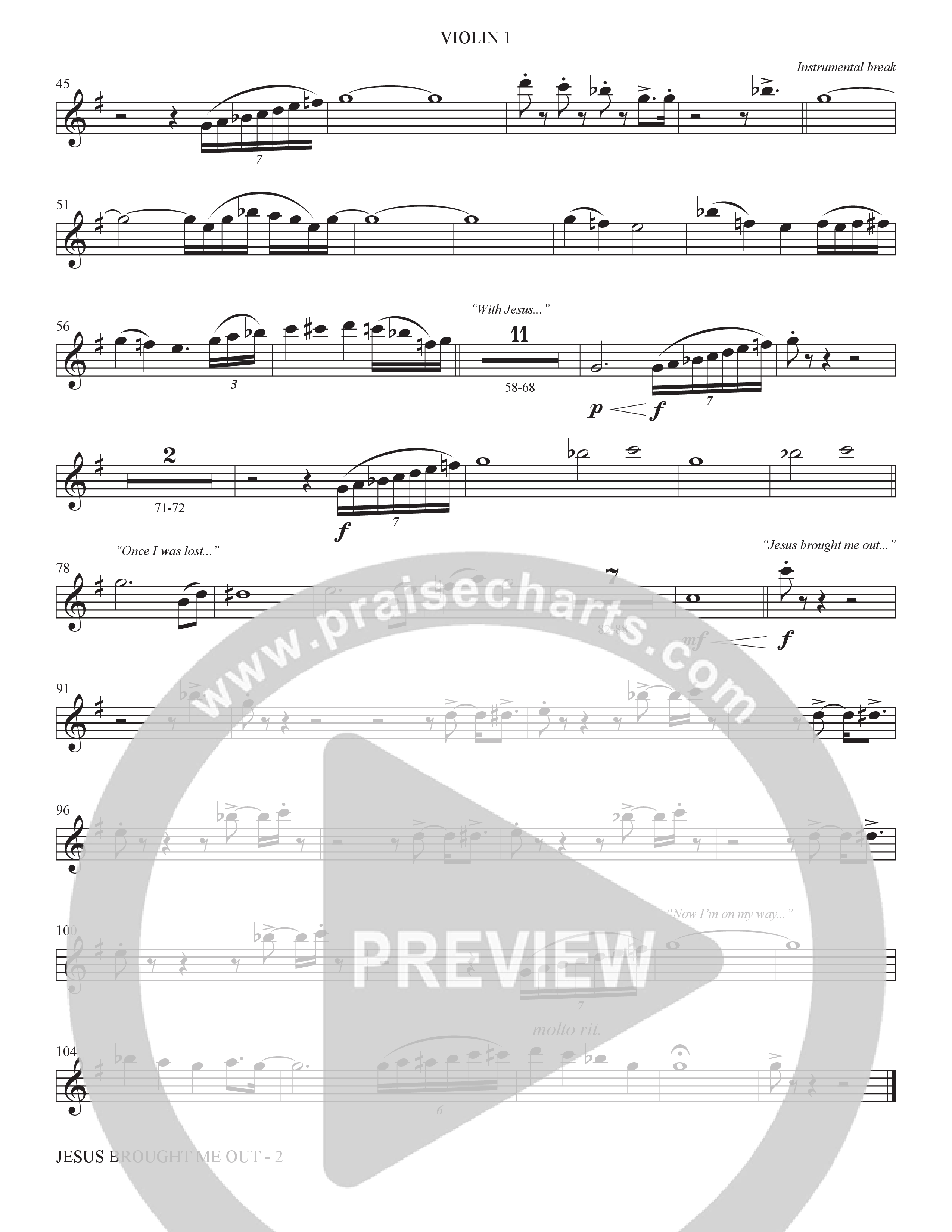 Now I'm On My Way (Jesus Brought Me Out) (Choral Anthem SATB) Violin 1 (The Brooklyn Tabernacle Choir / Arr. Carol Cymbala / Orch. Bradley Knight)