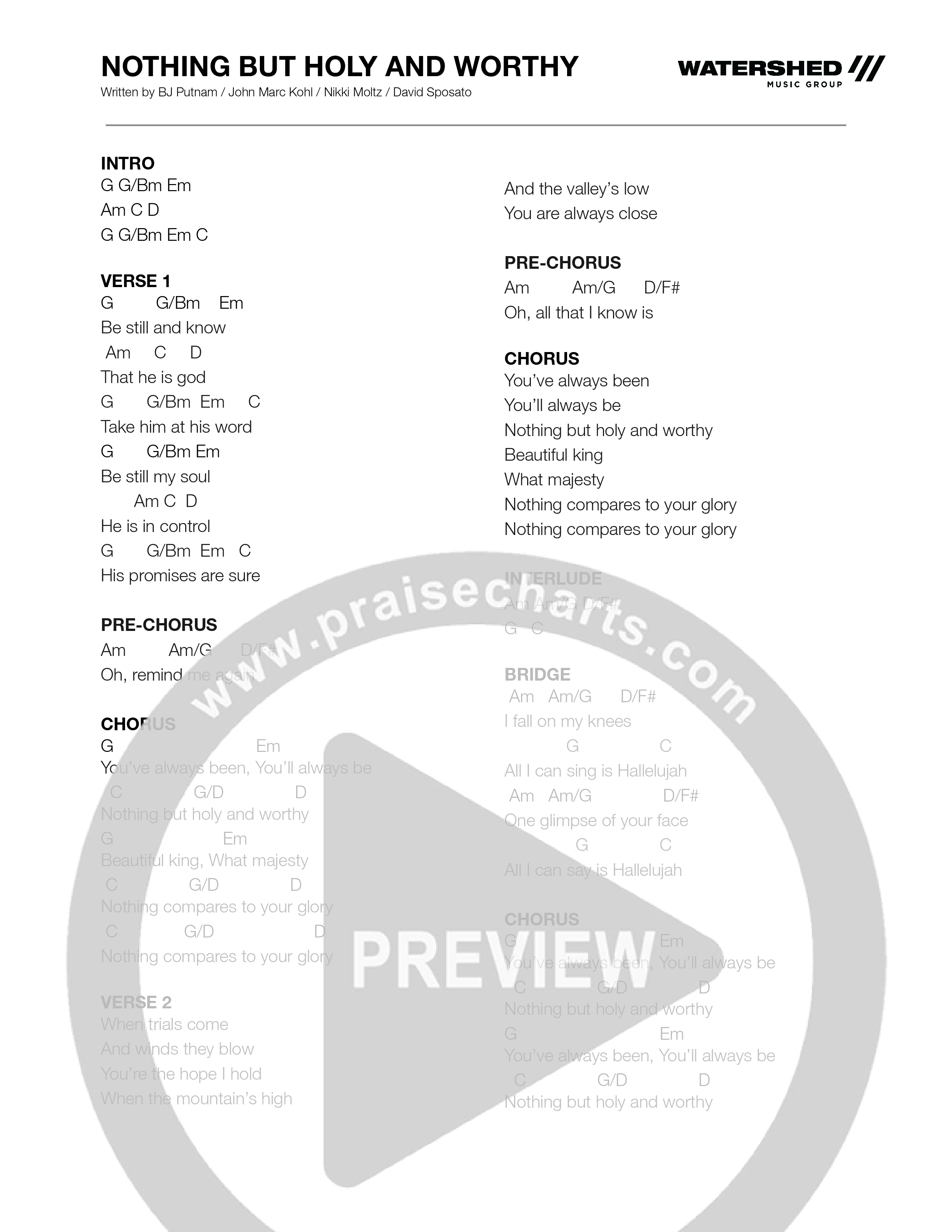 Nothing But Holy And Worthy (Live) Chord Chart (Covenant Worship / Kristian Binion)