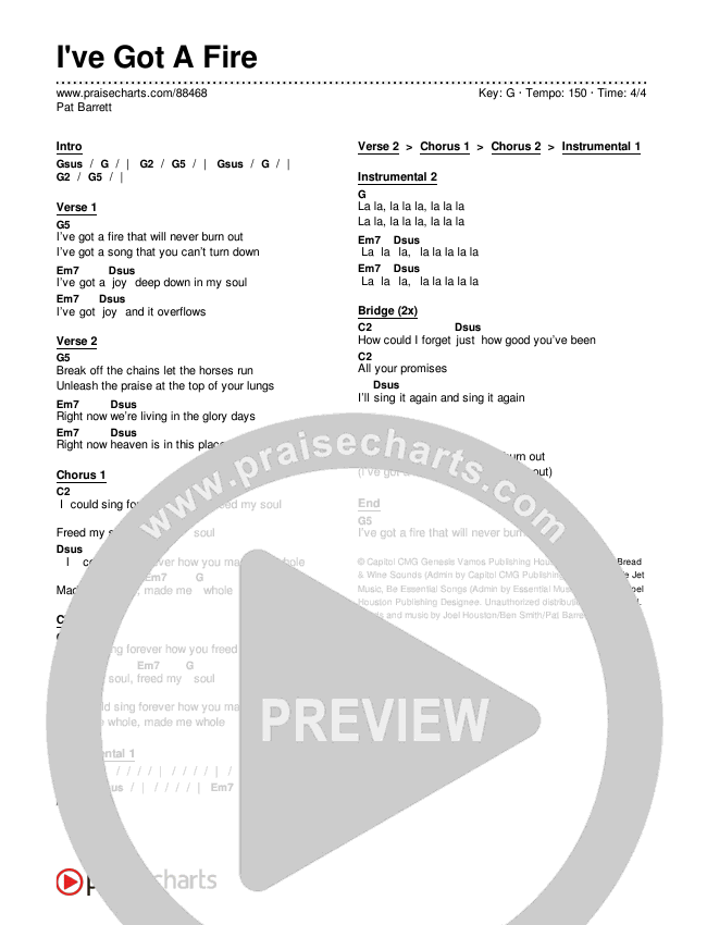 I've Got A Fire Chords & Lyrics (Pat Barrett)