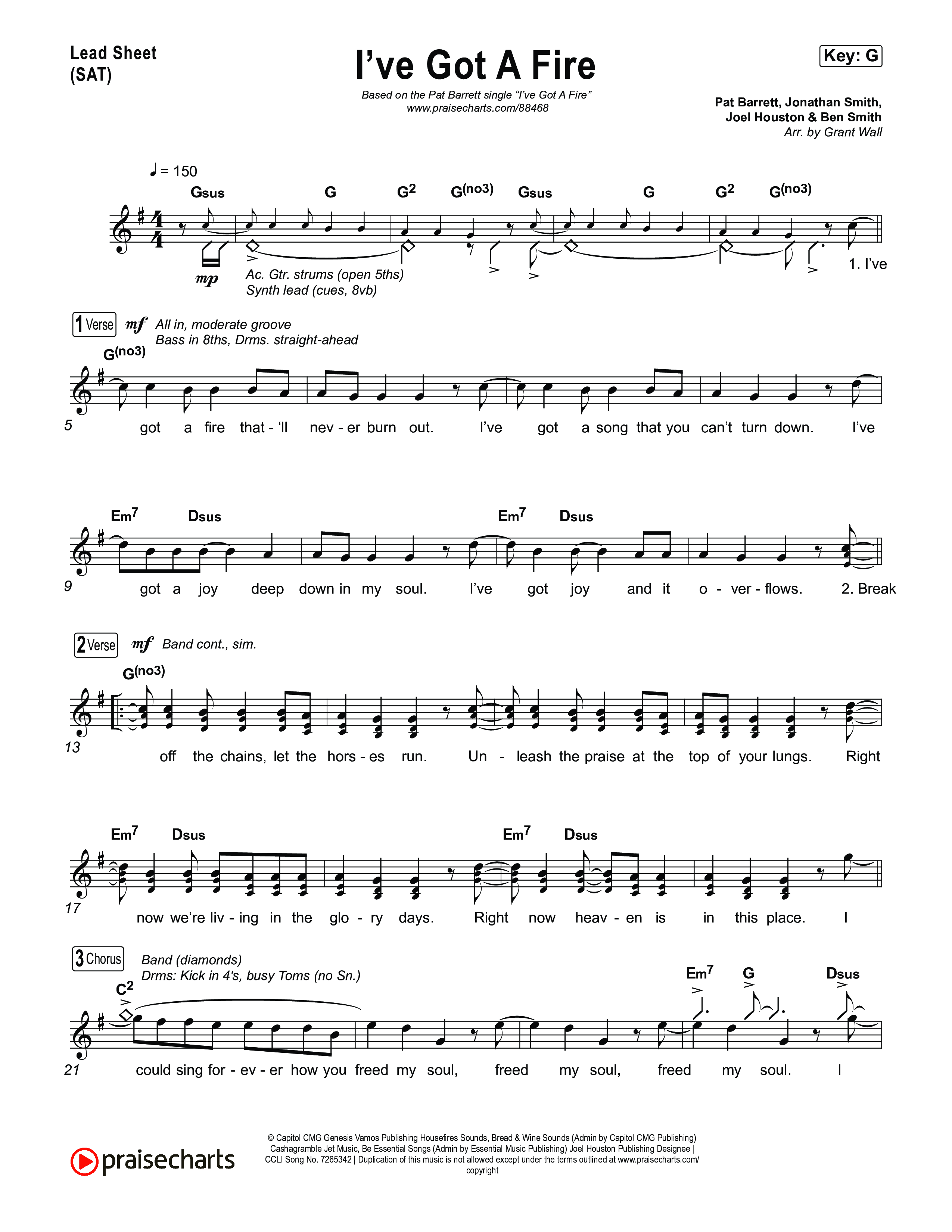 I've Got A Fire Lead Sheet (SAT) (Pat Barrett)