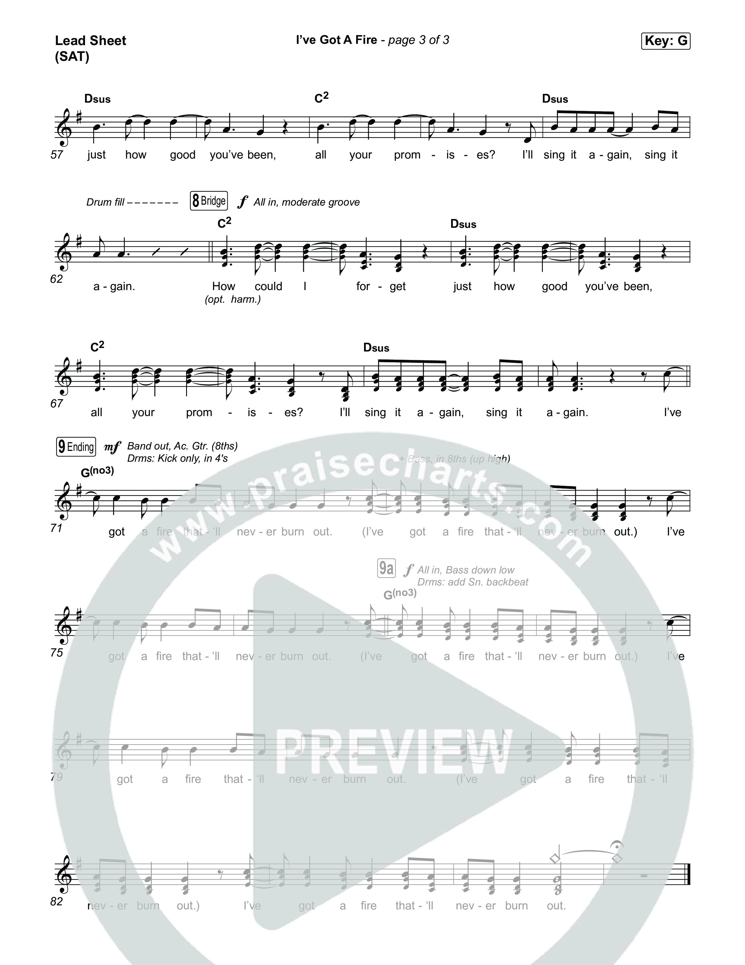 I've Got A Fire Lead Sheet (SAT) (Pat Barrett)