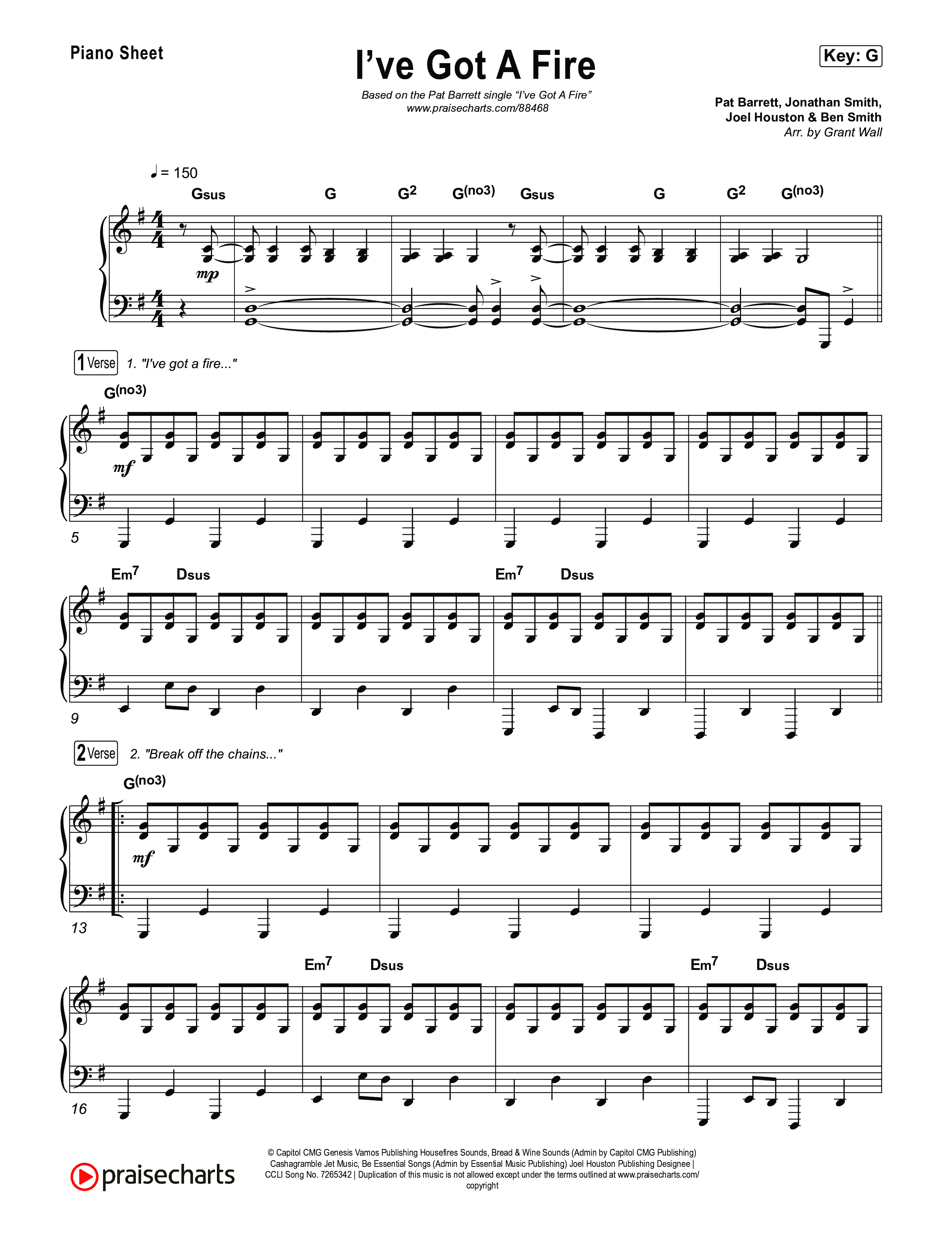 I've Got A Fire Piano Sheet (Pat Barrett)
