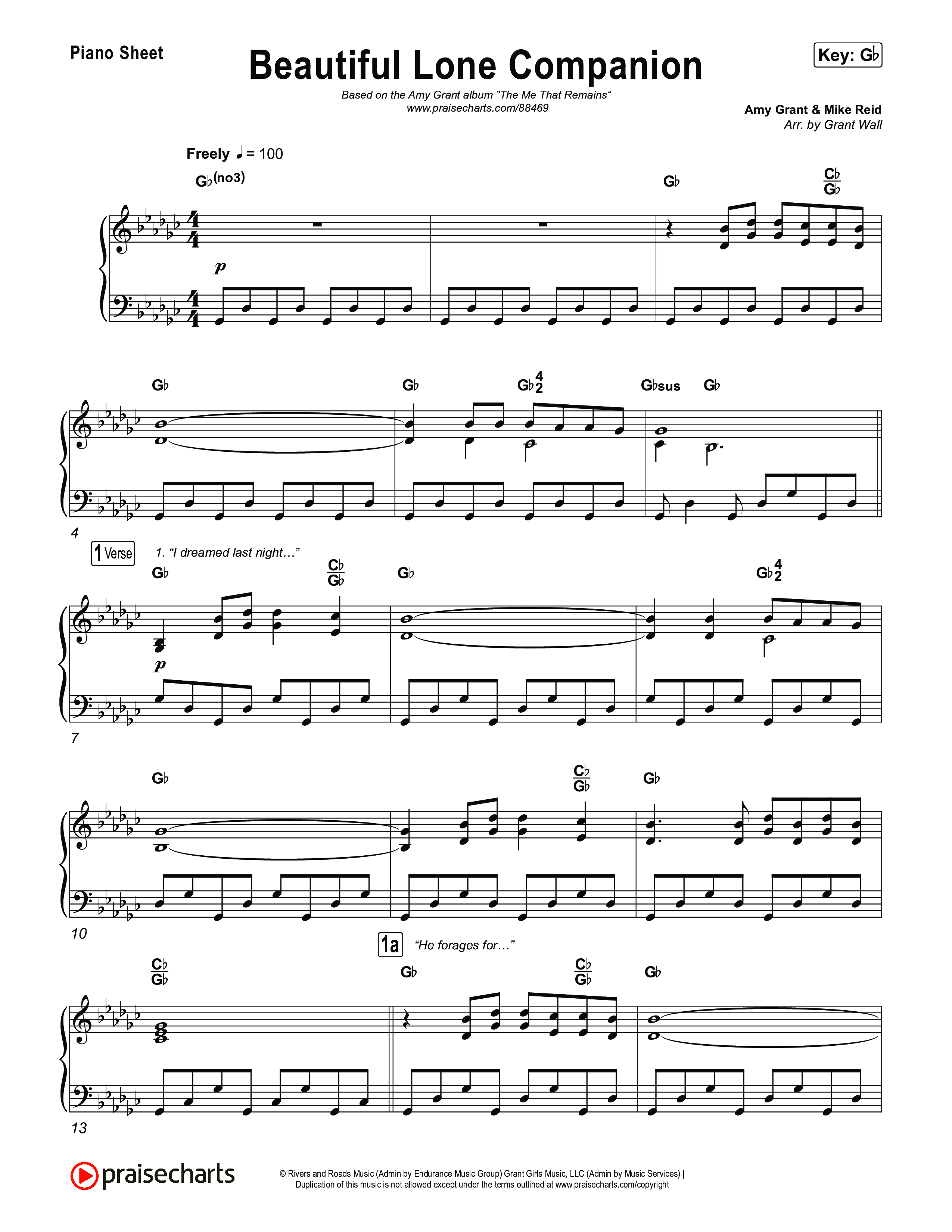 Beautiful Lone Companion Piano Sheet (Amy Grant)