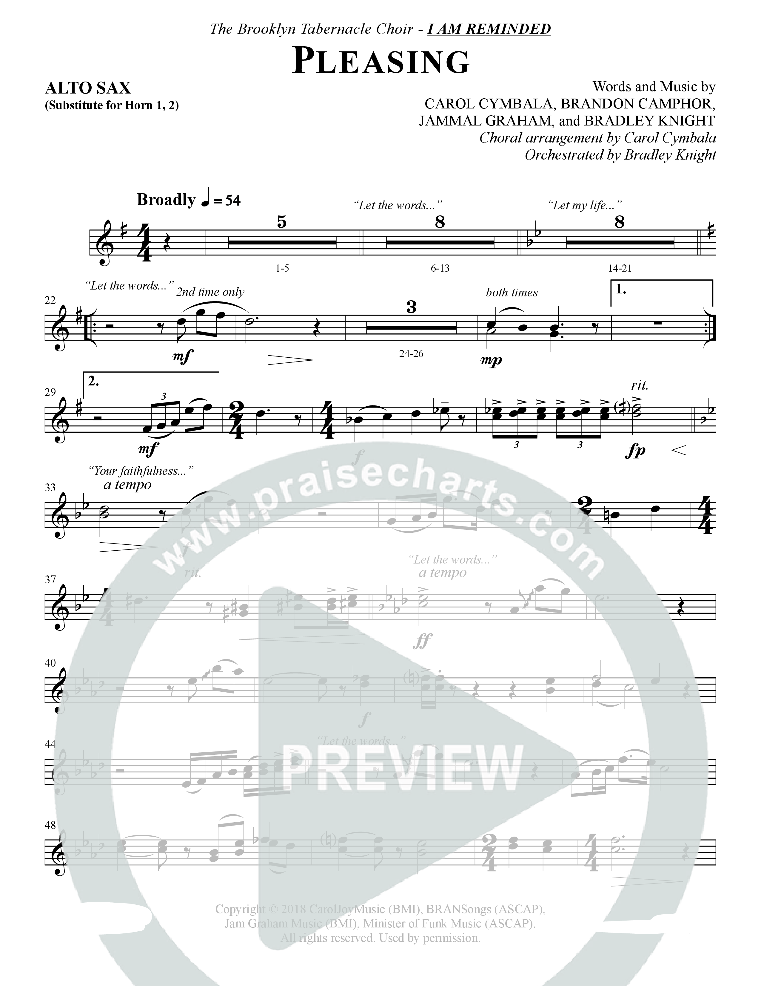 Pleasing (Choral Anthem SATB) Alto Sax (The Brooklyn Tabernacle Choir / Arr. Carol Cymbala / Orch. Bradley Knight)