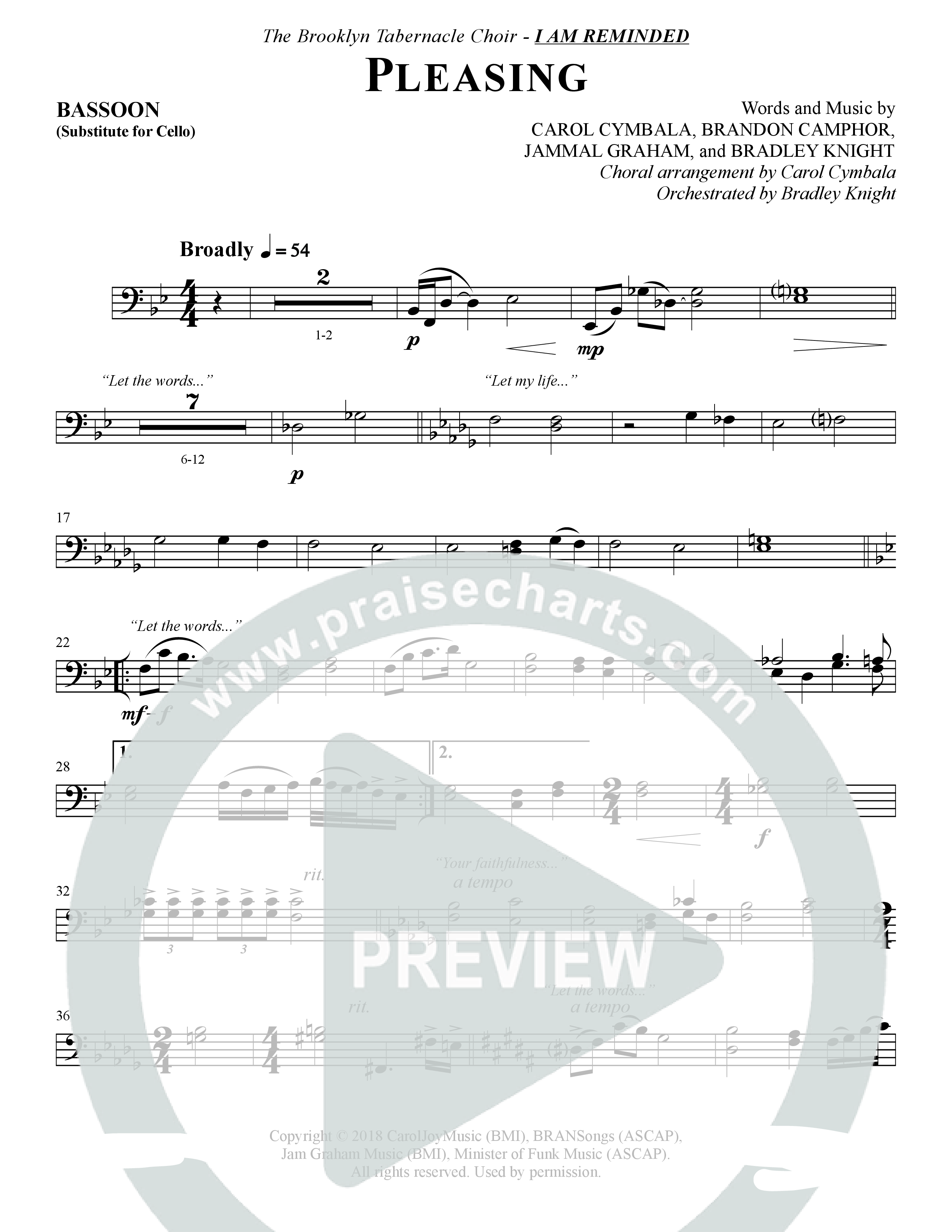 Pleasing (Choral Anthem SATB) Bassoon (The Brooklyn Tabernacle Choir / Arr. Carol Cymbala / Orch. Bradley Knight)