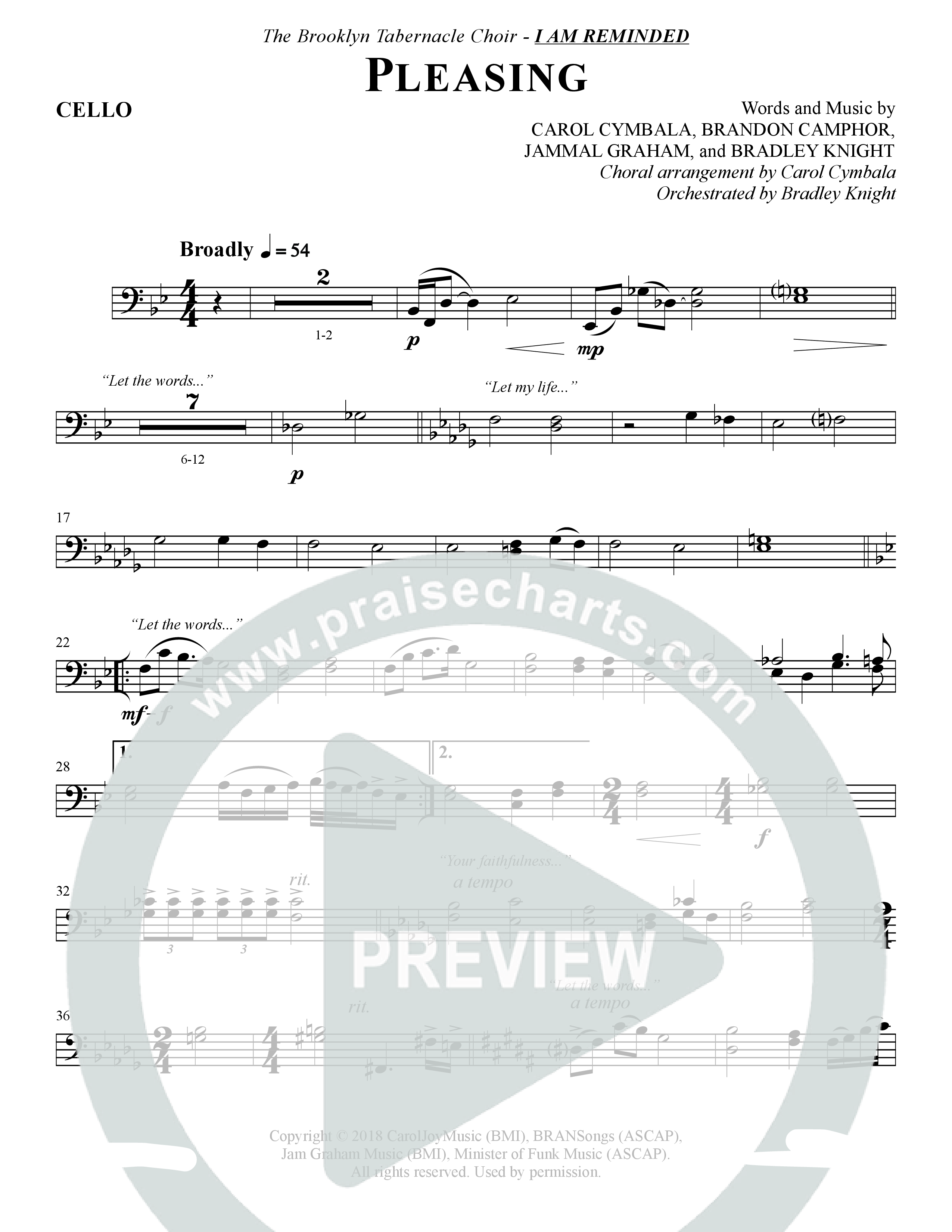 Pleasing (Choral Anthem SATB) Cello (The Brooklyn Tabernacle Choir / Arr. Carol Cymbala / Orch. Bradley Knight)