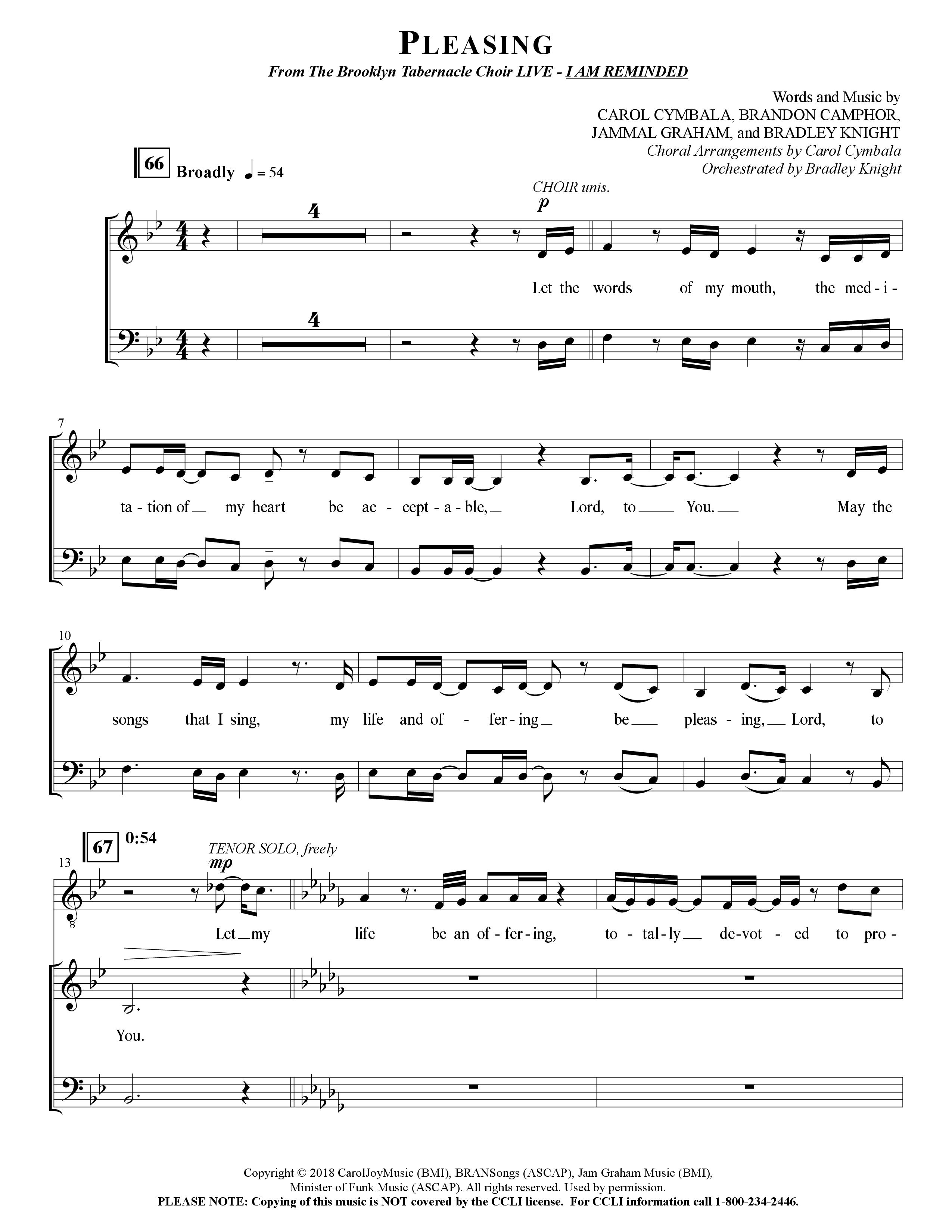 Pleasing (Choral Anthem SATB) Choir Sheet (SATB) (The Brooklyn Tabernacle Choir / Arr. Carol Cymbala / Orch. Bradley Knight)