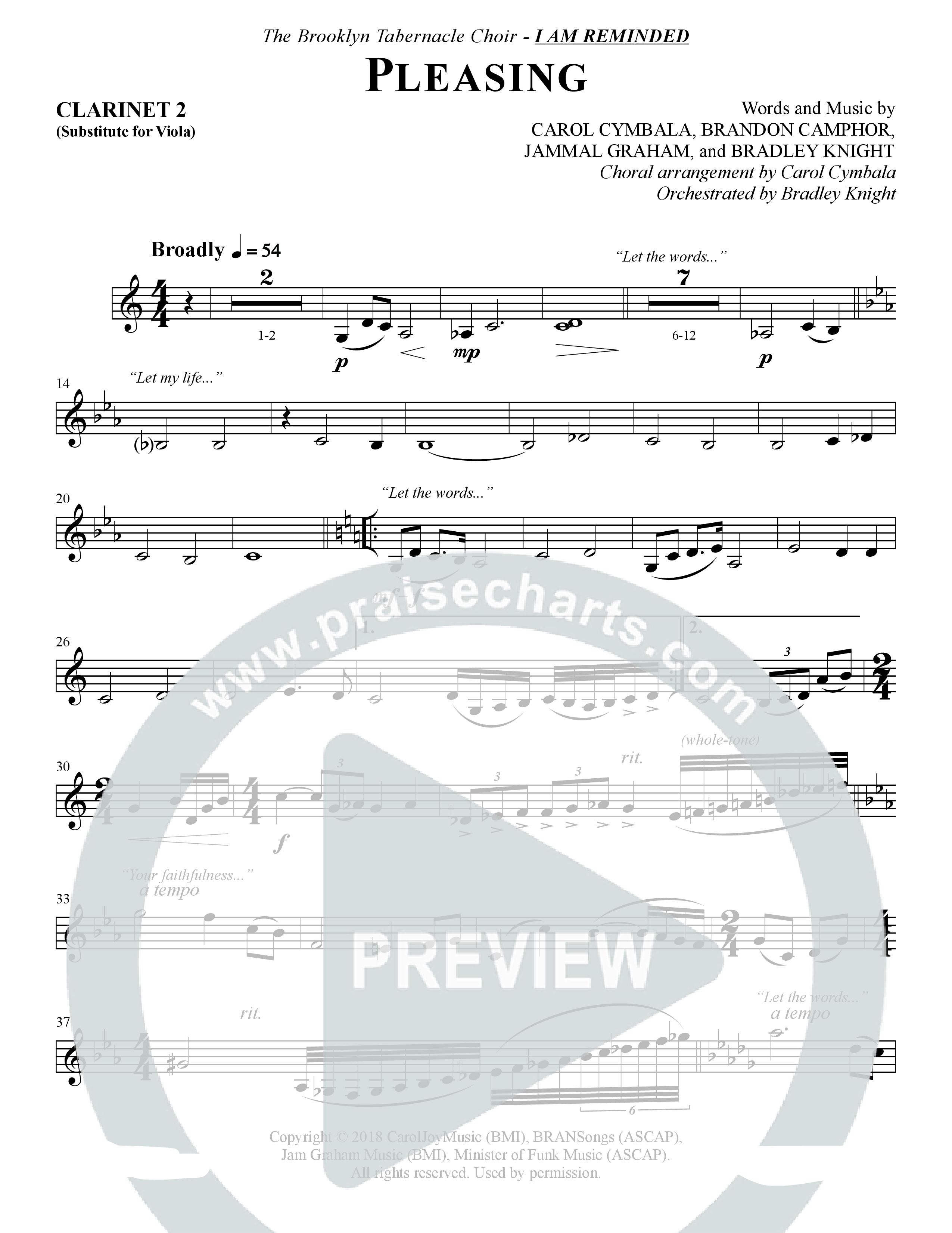 Pleasing (Choral Anthem SATB) Clarinet (The Brooklyn Tabernacle Choir / Arr. Carol Cymbala / Orch. Bradley Knight)