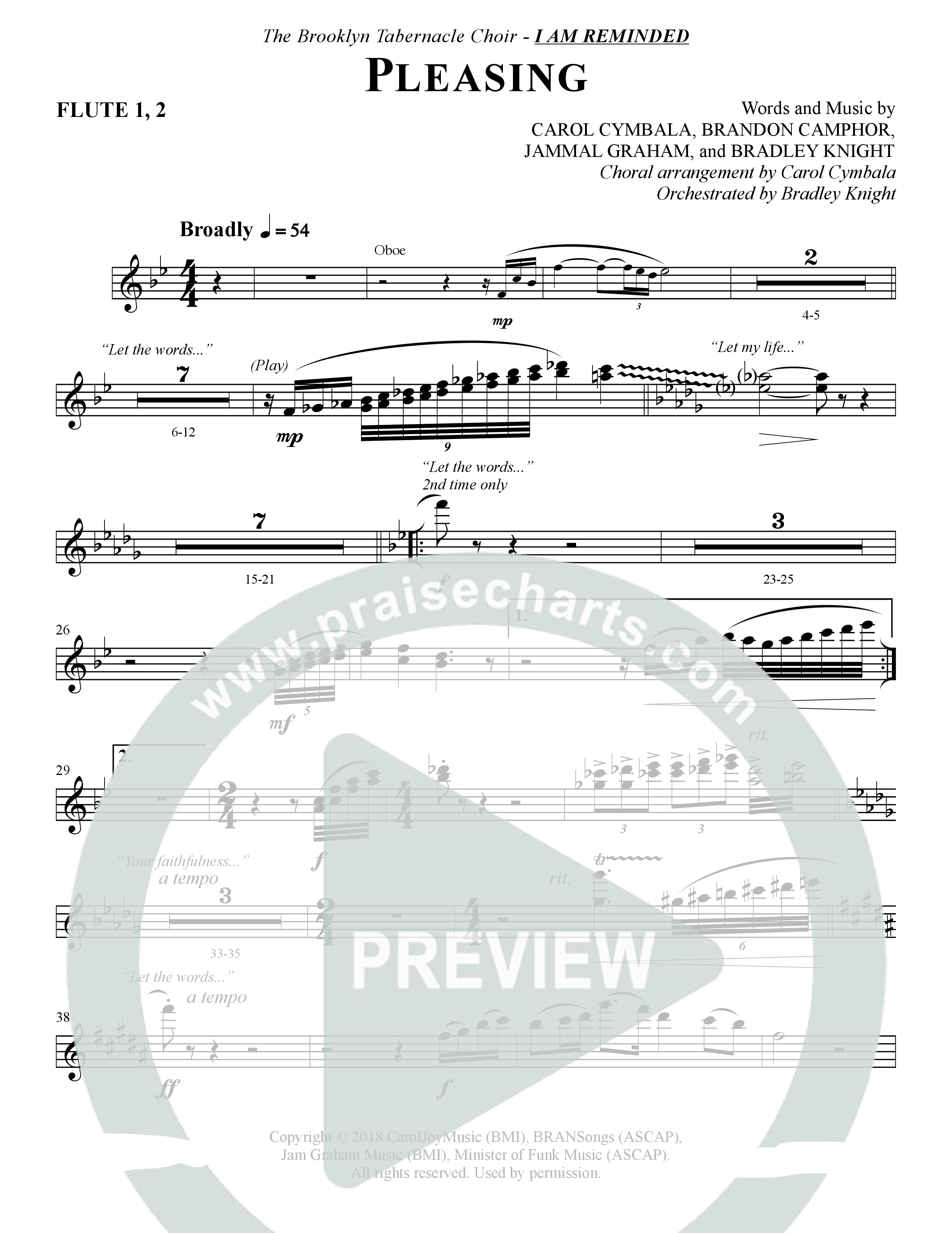 Pleasing (Choral Anthem SATB) Flute 1/2 (The Brooklyn Tabernacle Choir / Arr. Carol Cymbala / Orch. Bradley Knight)
