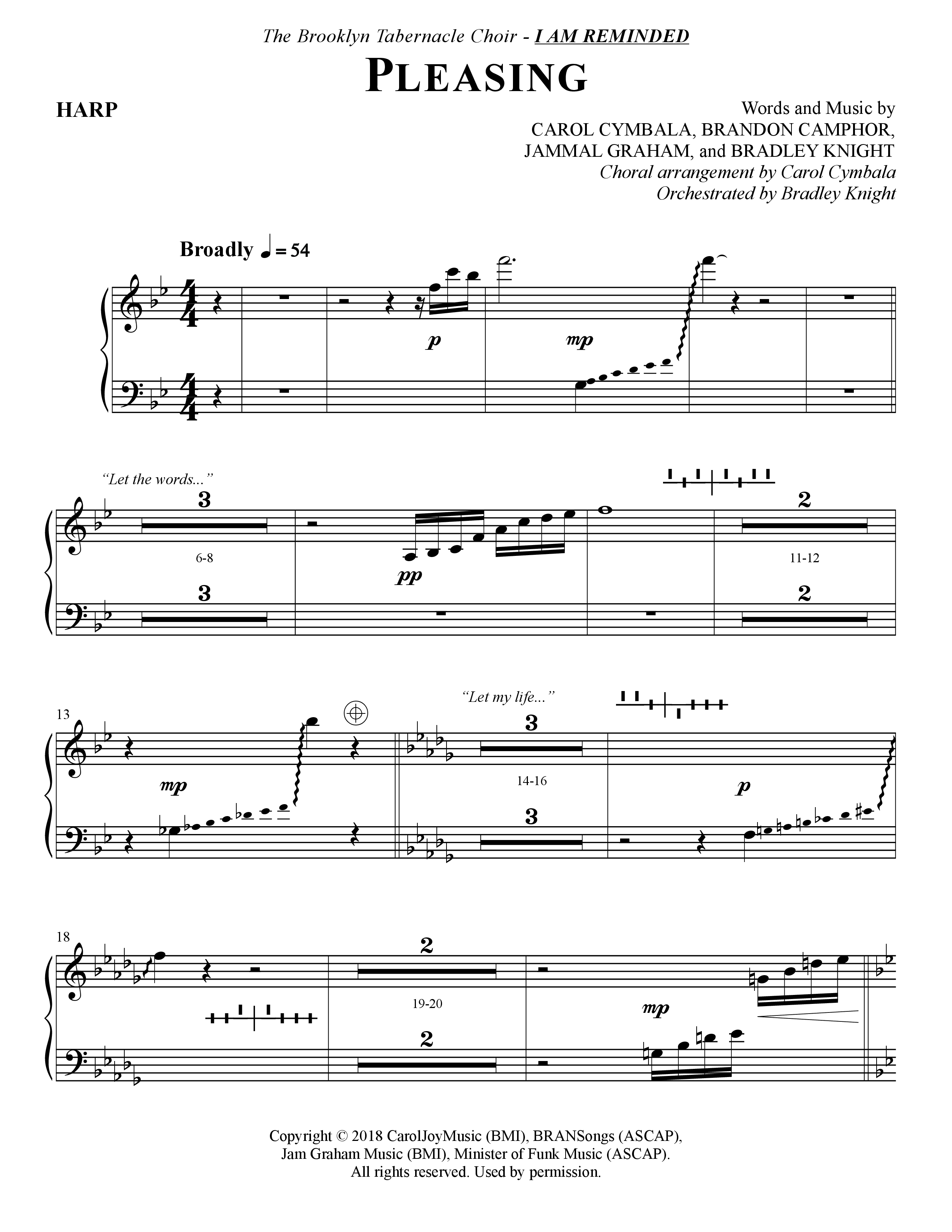 Pleasing (Choral Anthem SATB) Harp (The Brooklyn Tabernacle Choir / Arr. Carol Cymbala / Orch. Bradley Knight)