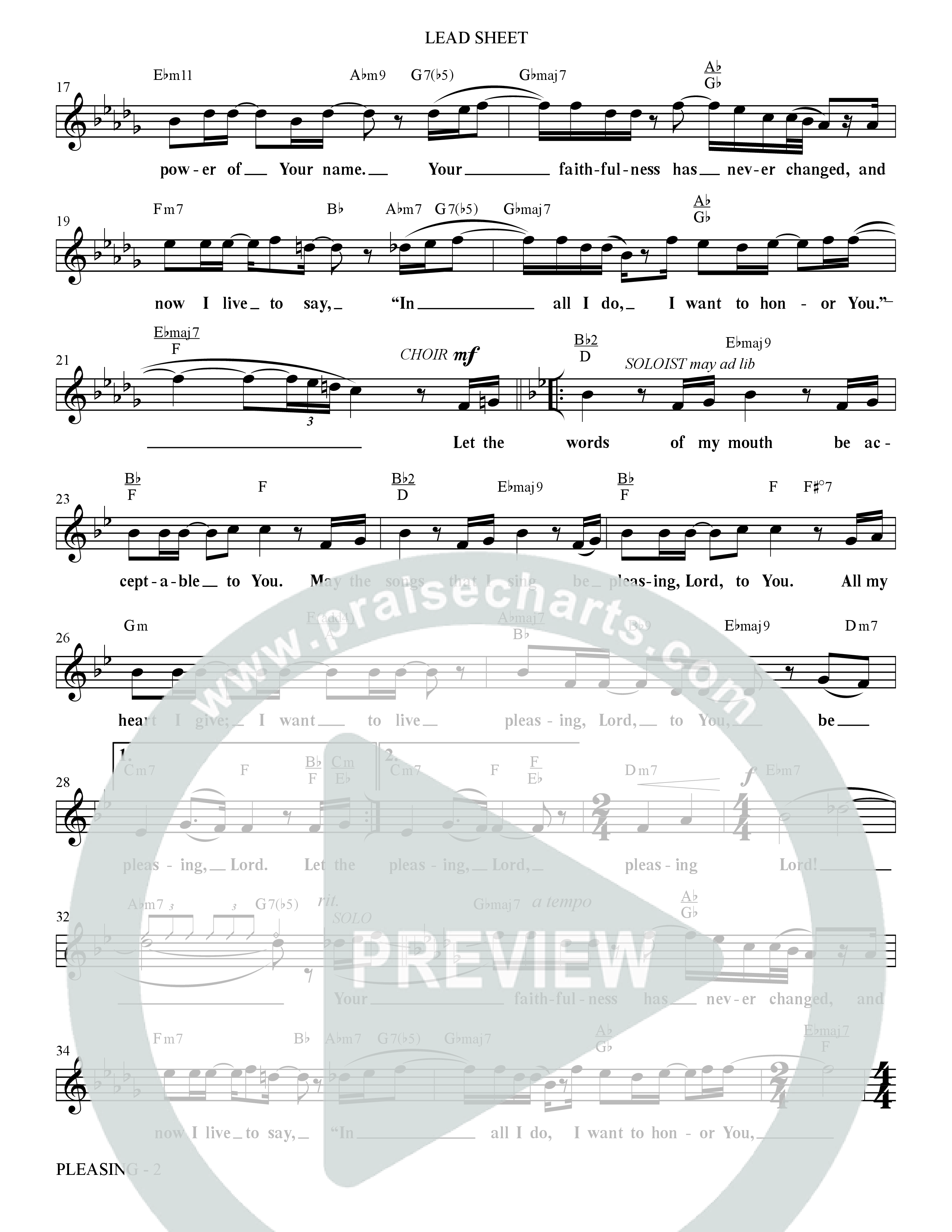 Pleasing (Choral Anthem SATB) Lead Sheet (SAT) (The Brooklyn Tabernacle Choir / Arr. Carol Cymbala / Orch. Bradley Knight)