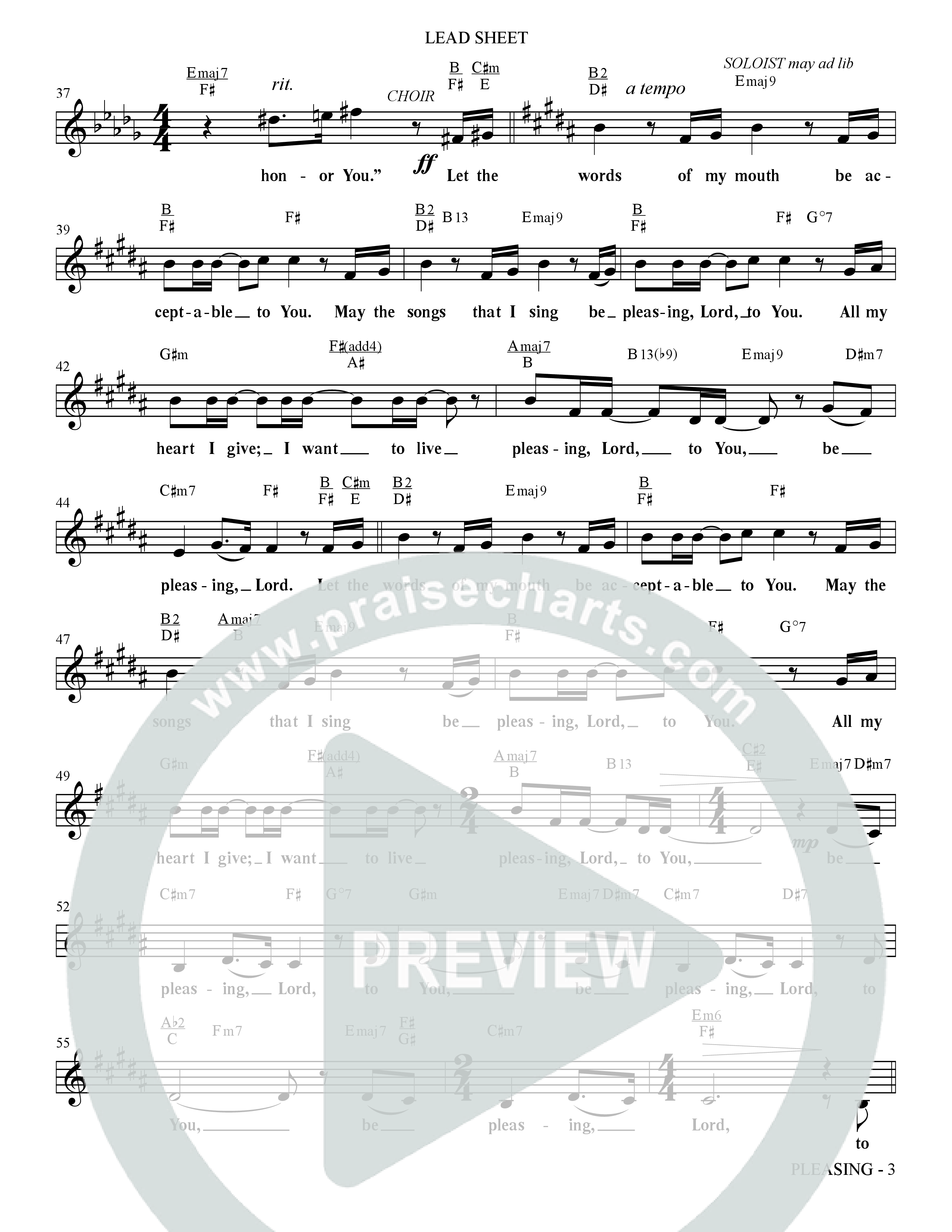 Pleasing (Choral Anthem SATB) Lead Sheet (SAT) (The Brooklyn Tabernacle Choir / Arr. Carol Cymbala / Orch. Bradley Knight)