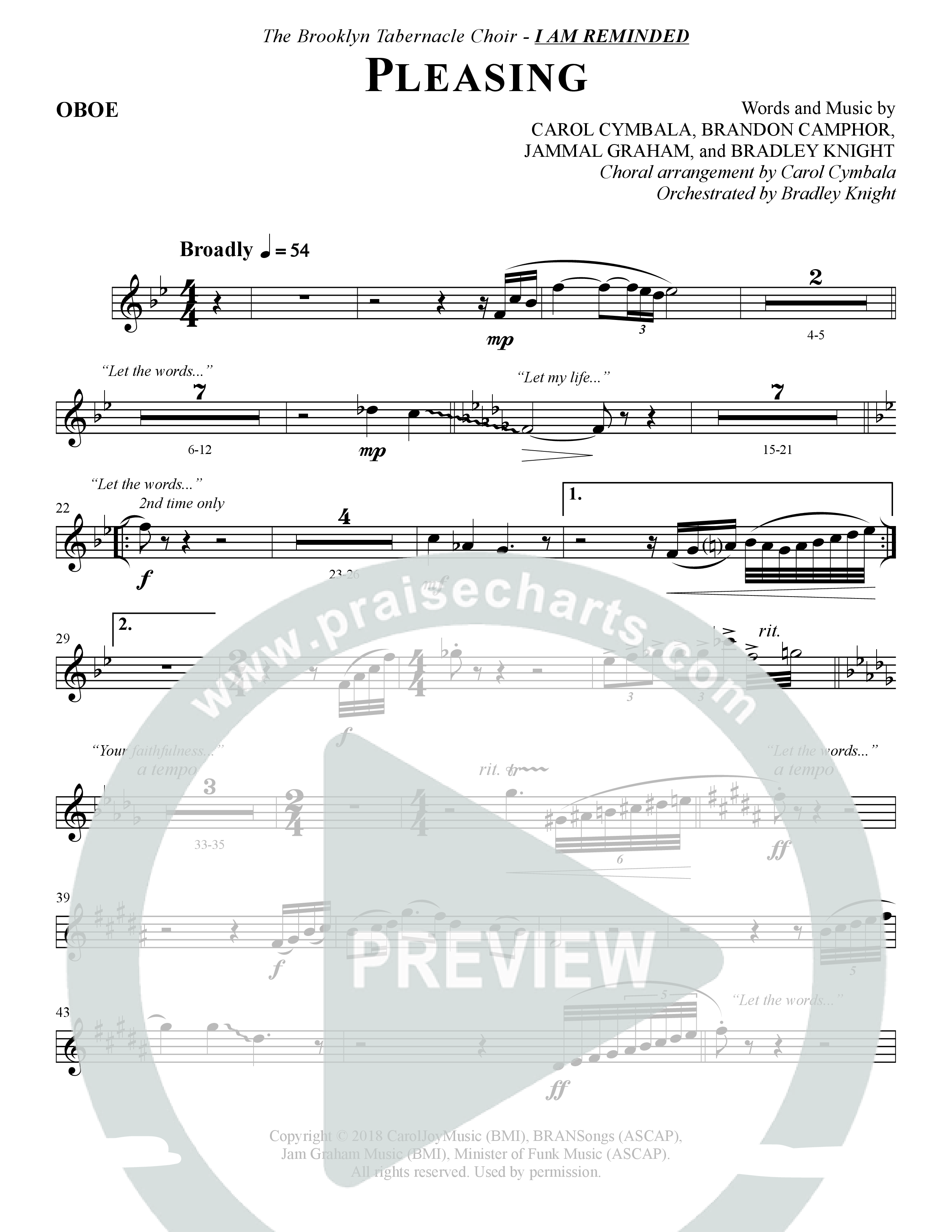 Pleasing (Choral Anthem SATB) Oboe (The Brooklyn Tabernacle Choir / Arr. Carol Cymbala / Orch. Bradley Knight)