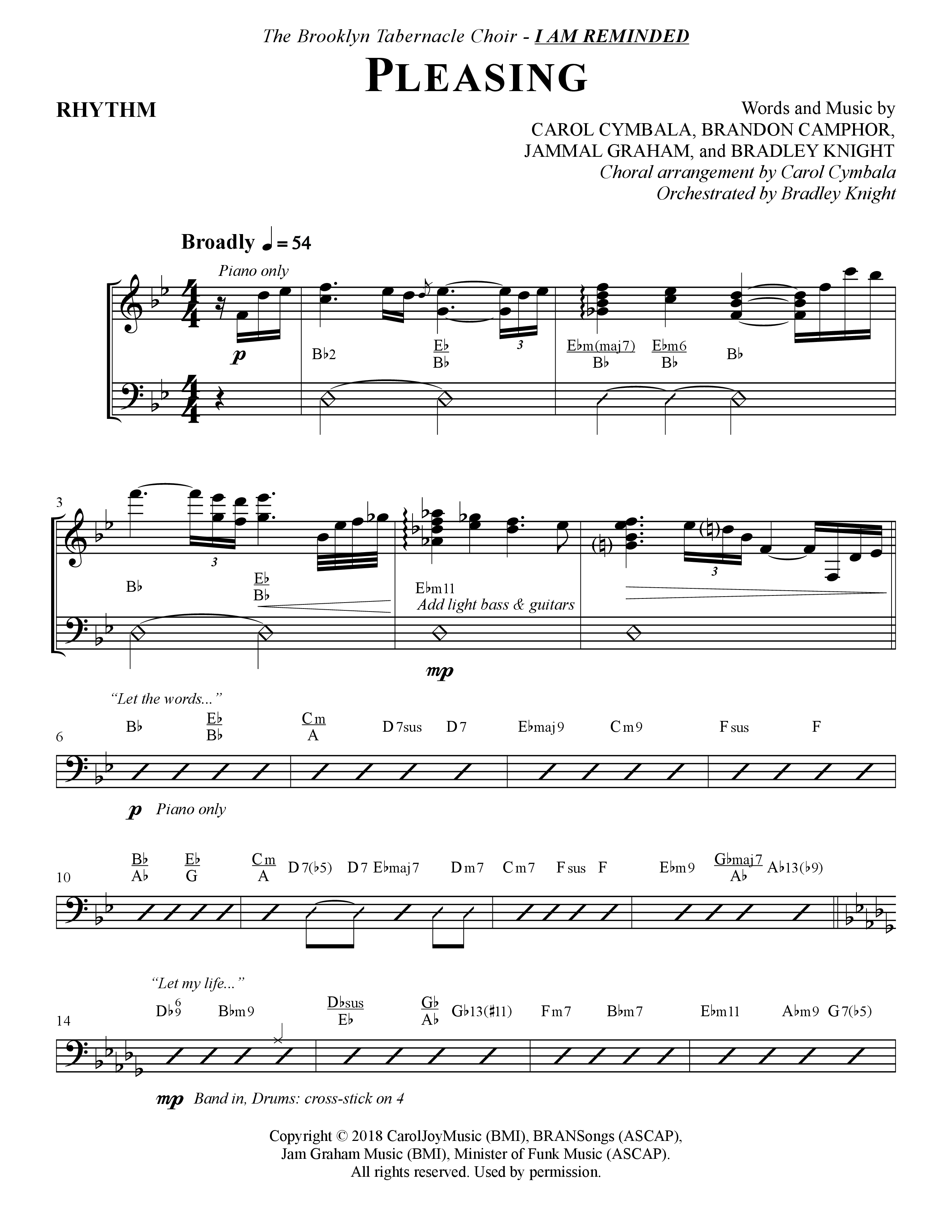 Pleasing (Choral Anthem SATB) Rhythm Chart (The Brooklyn Tabernacle Choir / Arr. Carol Cymbala / Orch. Bradley Knight)