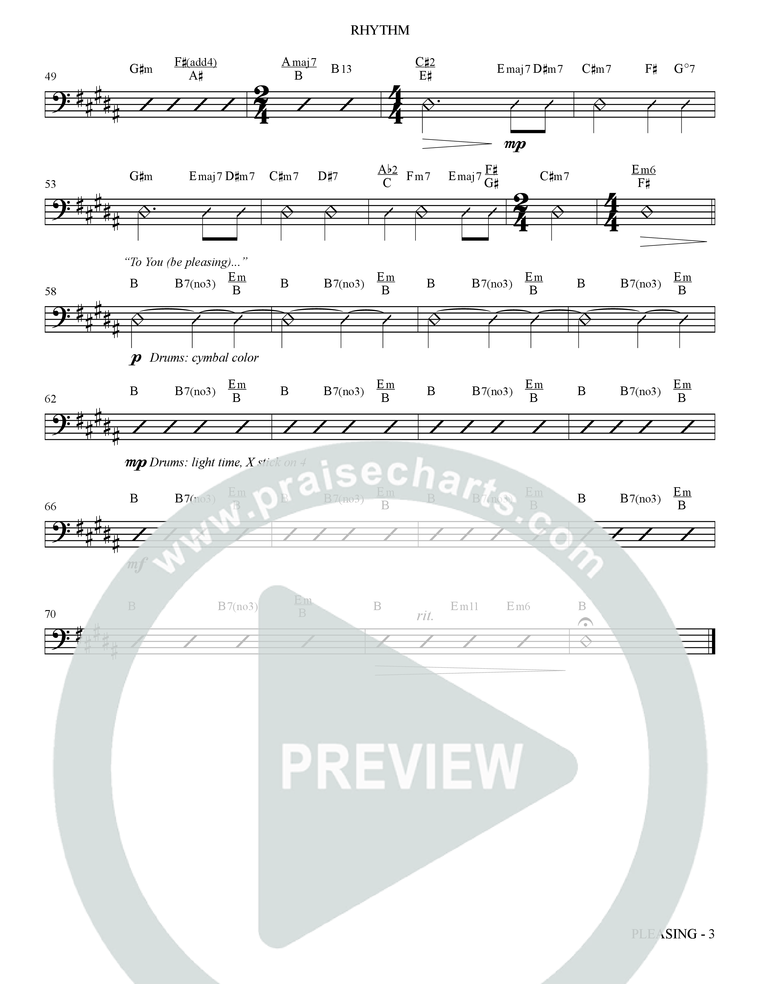 Pleasing (Choral Anthem SATB) Rhythm Chart (The Brooklyn Tabernacle Choir / Arr. Carol Cymbala / Orch. Bradley Knight)