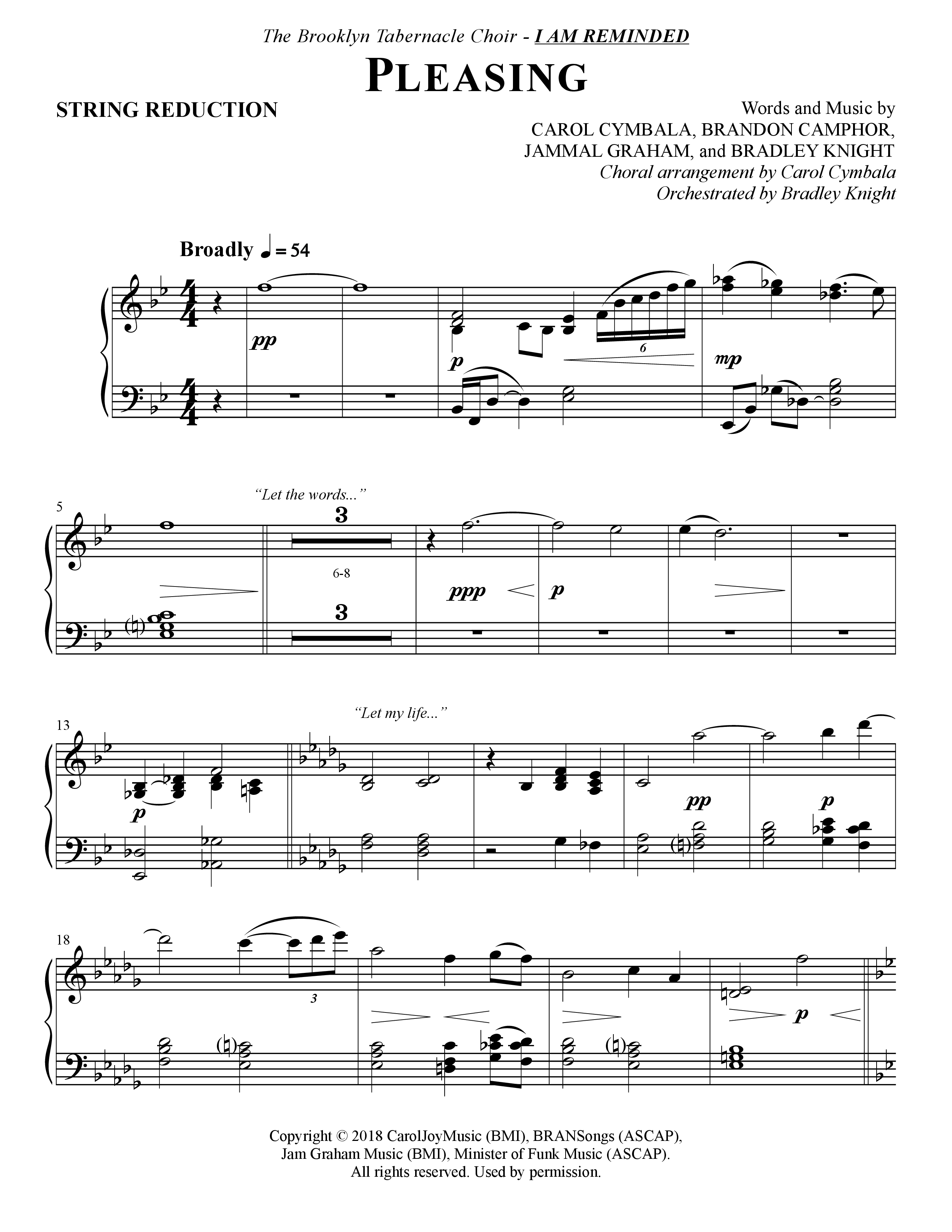 Pleasing (Choral Anthem SATB) String Reduction (The Brooklyn Tabernacle Choir / Arr. Carol Cymbala / Orch. Bradley Knight)