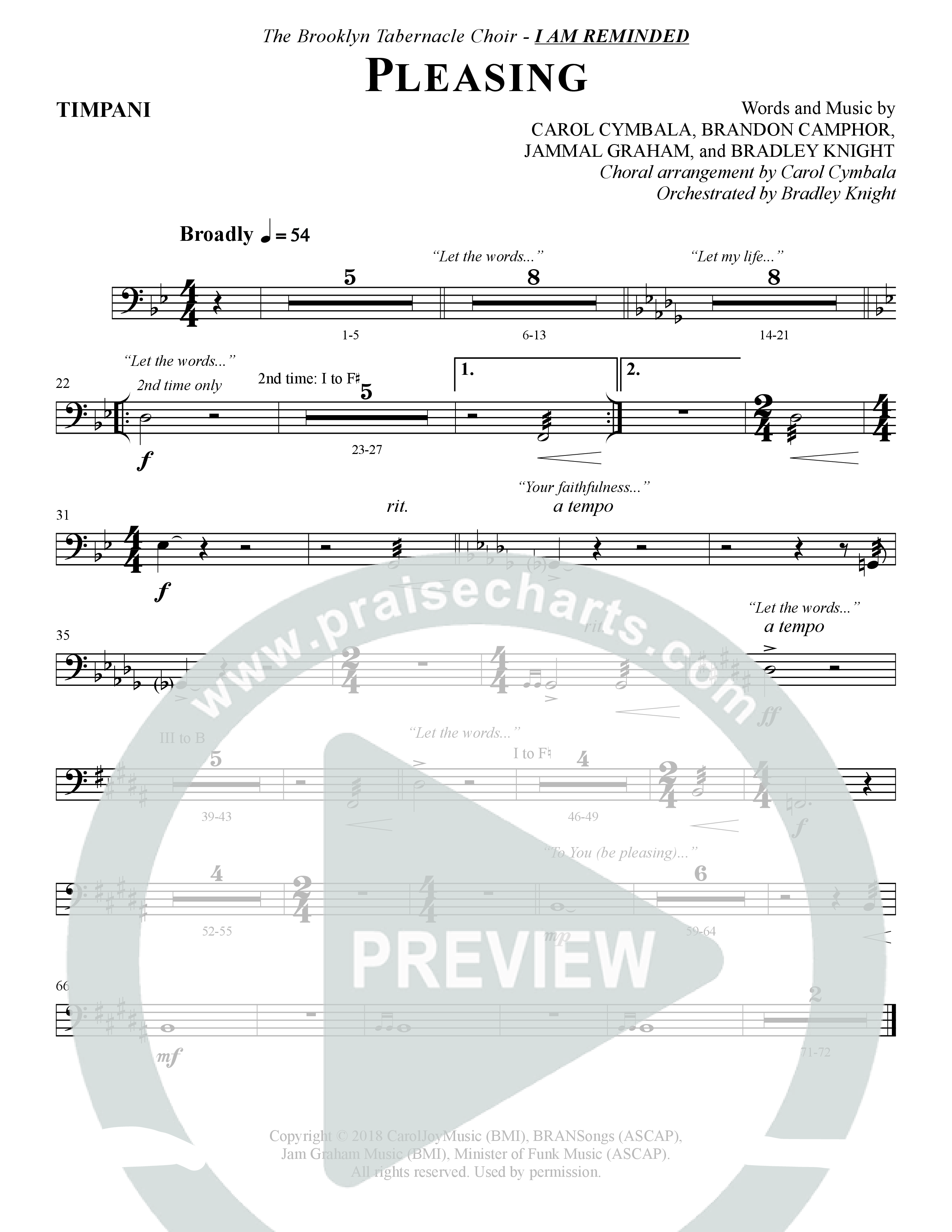 Pleasing (Choral Anthem SATB) Timpani (The Brooklyn Tabernacle Choir / Arr. Carol Cymbala / Orch. Bradley Knight)