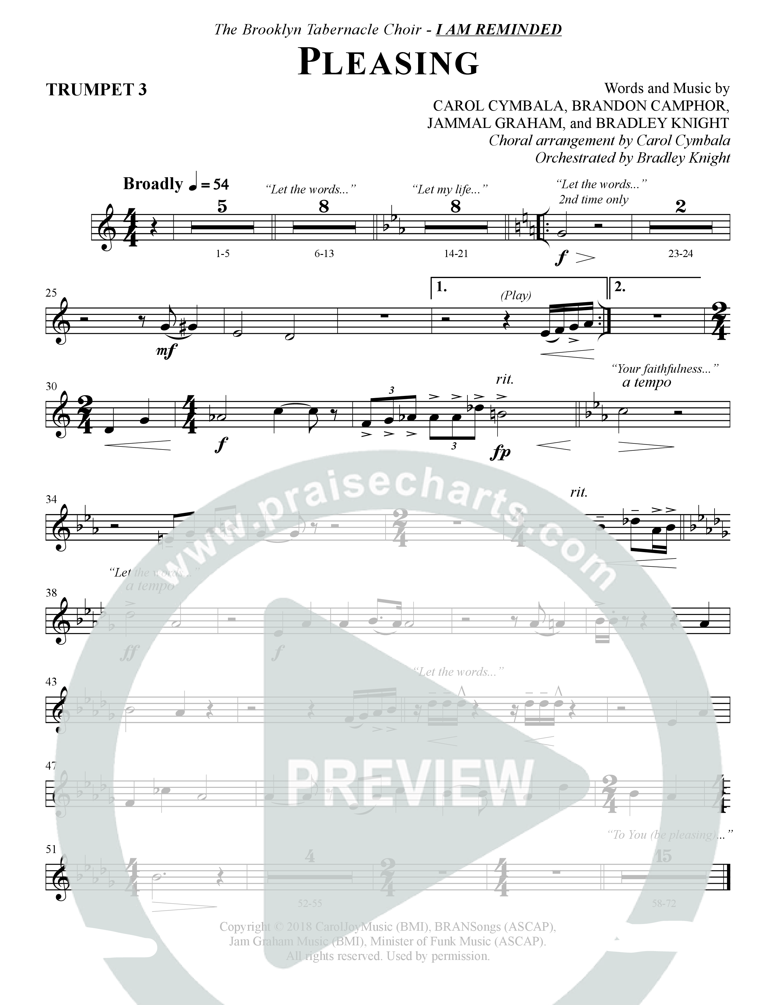 Pleasing (Choral Anthem SATB) Trumpet 3 (The Brooklyn Tabernacle Choir / Arr. Carol Cymbala / Orch. Bradley Knight)
