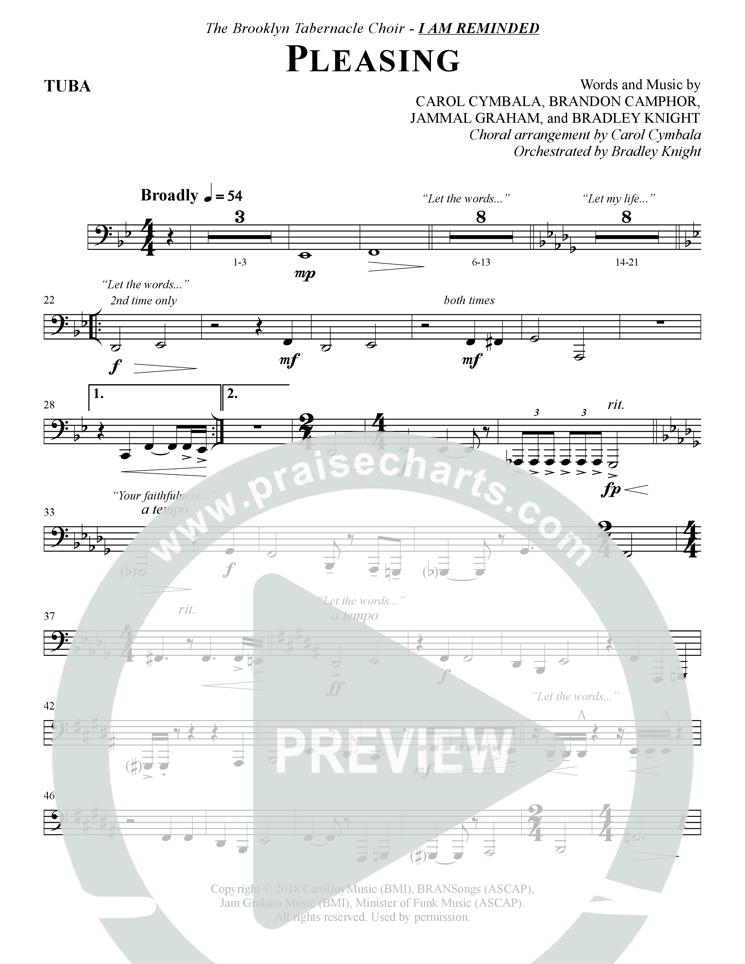 Pleasing (Choral Anthem SATB) Tuba (The Brooklyn Tabernacle Choir / Arr. Carol Cymbala / Orch. Bradley Knight)