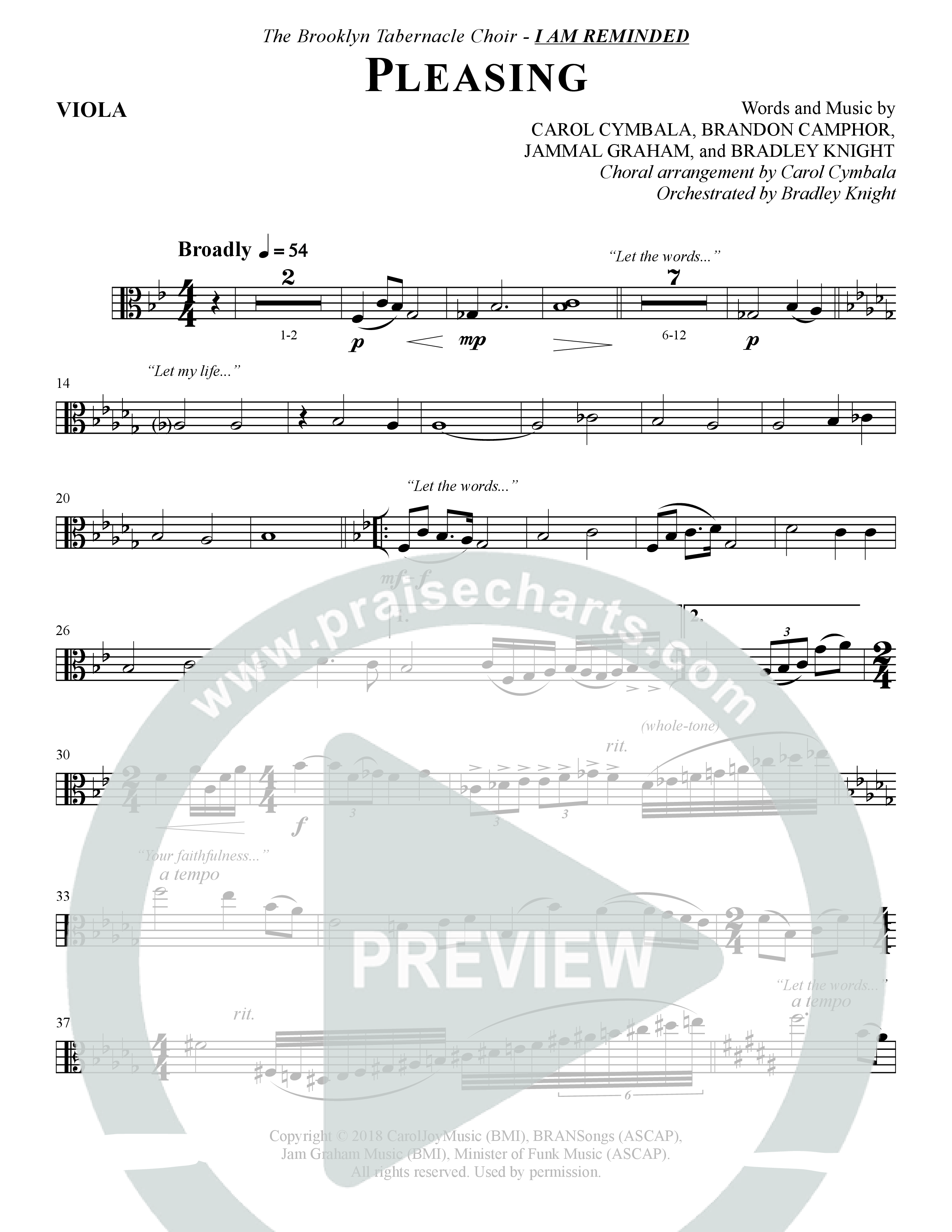 Pleasing (Choral Anthem SATB) Viola (The Brooklyn Tabernacle Choir / Arr. Carol Cymbala / Orch. Bradley Knight)