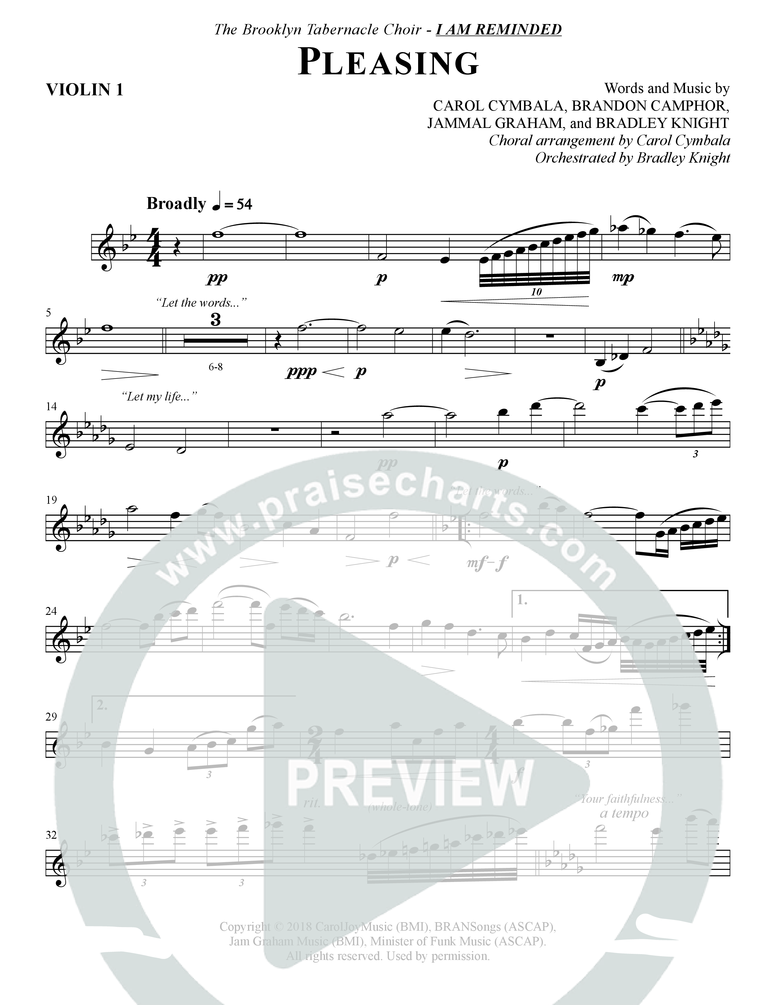 Pleasing (Choral Anthem SATB) Violin 1 (The Brooklyn Tabernacle Choir / Arr. Carol Cymbala / Orch. Bradley Knight)