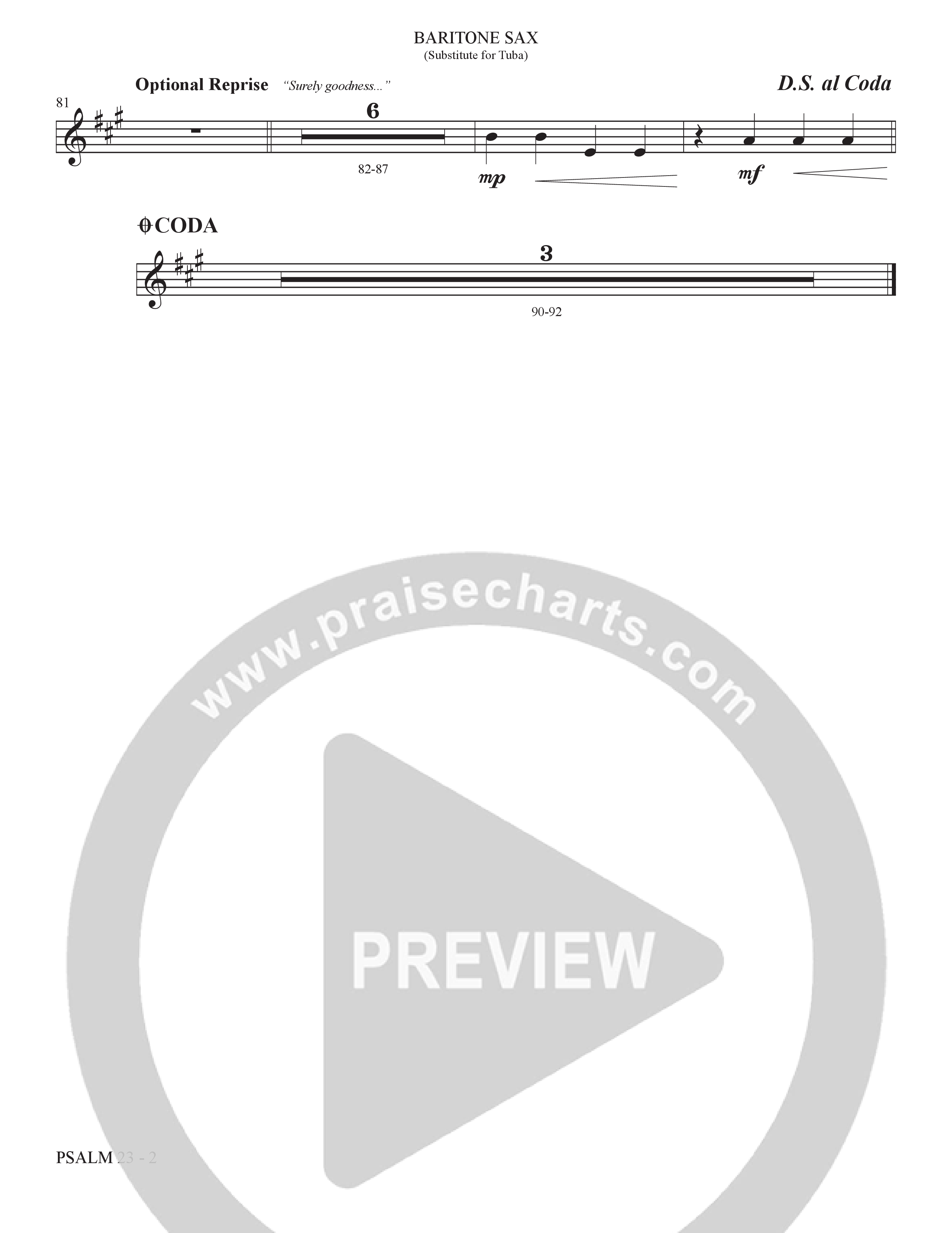 Psalm 23 (Surely Goodness) (Choral Anthem SATB) Bari Sax (The Brooklyn Tabernacle Choir / Shane & Shane / Arr. Carol Cymbala / Orch. Bradley Knight)