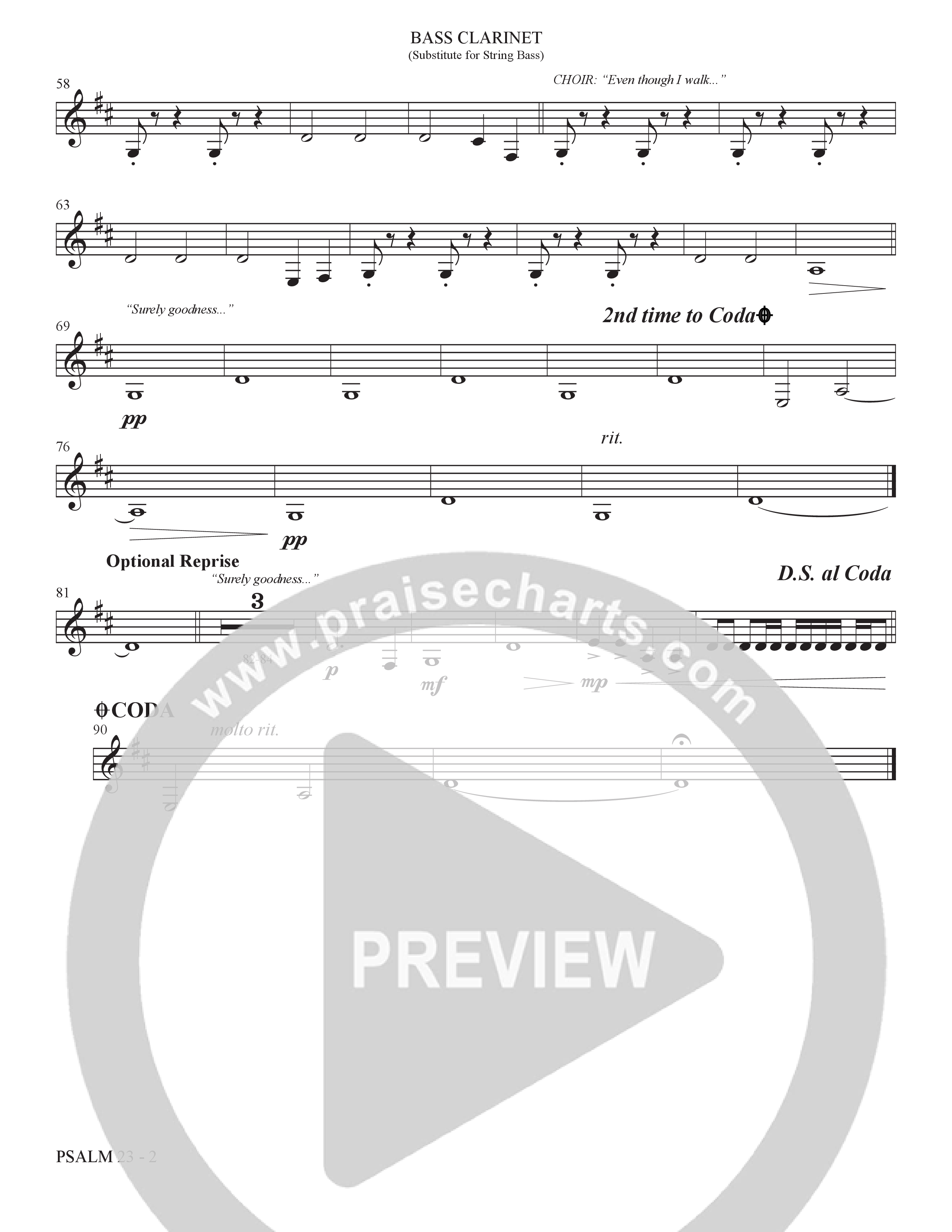 Psalm 23 (Surely Goodness) (Choral Anthem SATB) Bass Clarinet (The Brooklyn Tabernacle Choir / Shane & Shane / Arr. Carol Cymbala / Orch. Bradley Knight)