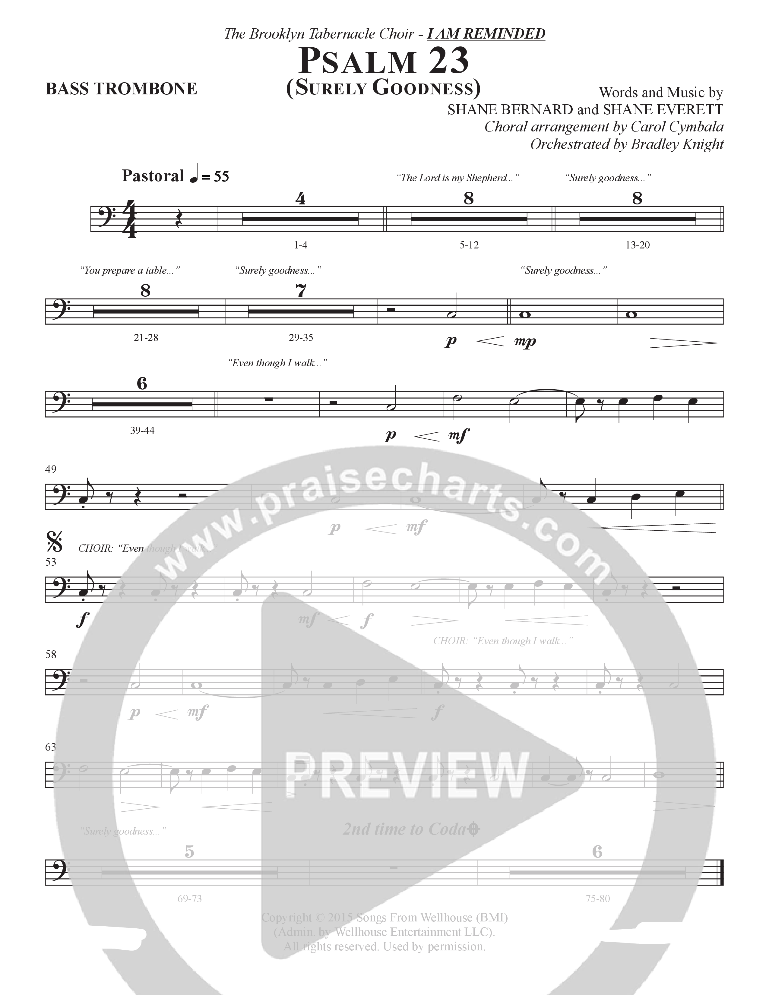 Psalm 23 (Surely Goodness) (Choral Anthem SATB) Bass Trombone (The Brooklyn Tabernacle Choir / Shane & Shane / Arr. Carol Cymbala / Orch. Bradley Knight)