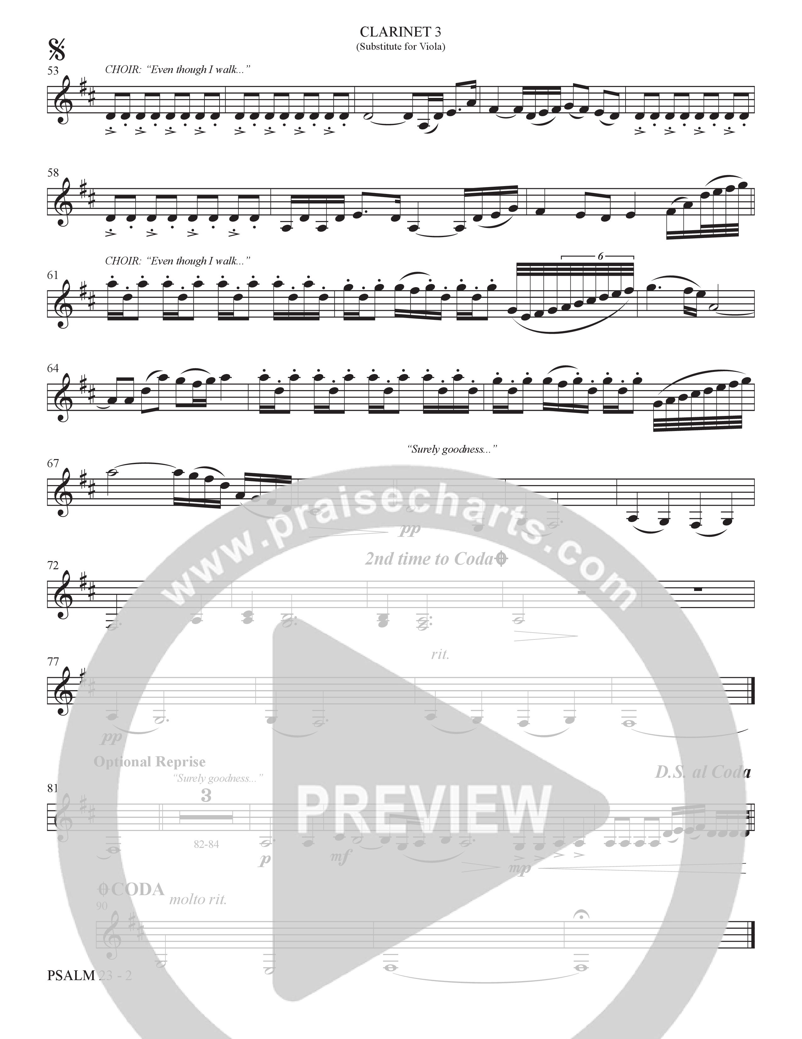 Psalm 23 (Surely Goodness) (Choral Anthem SATB) Clarinet 3 (The Brooklyn Tabernacle Choir / Shane & Shane / Arr. Carol Cymbala / Orch. Bradley Knight)