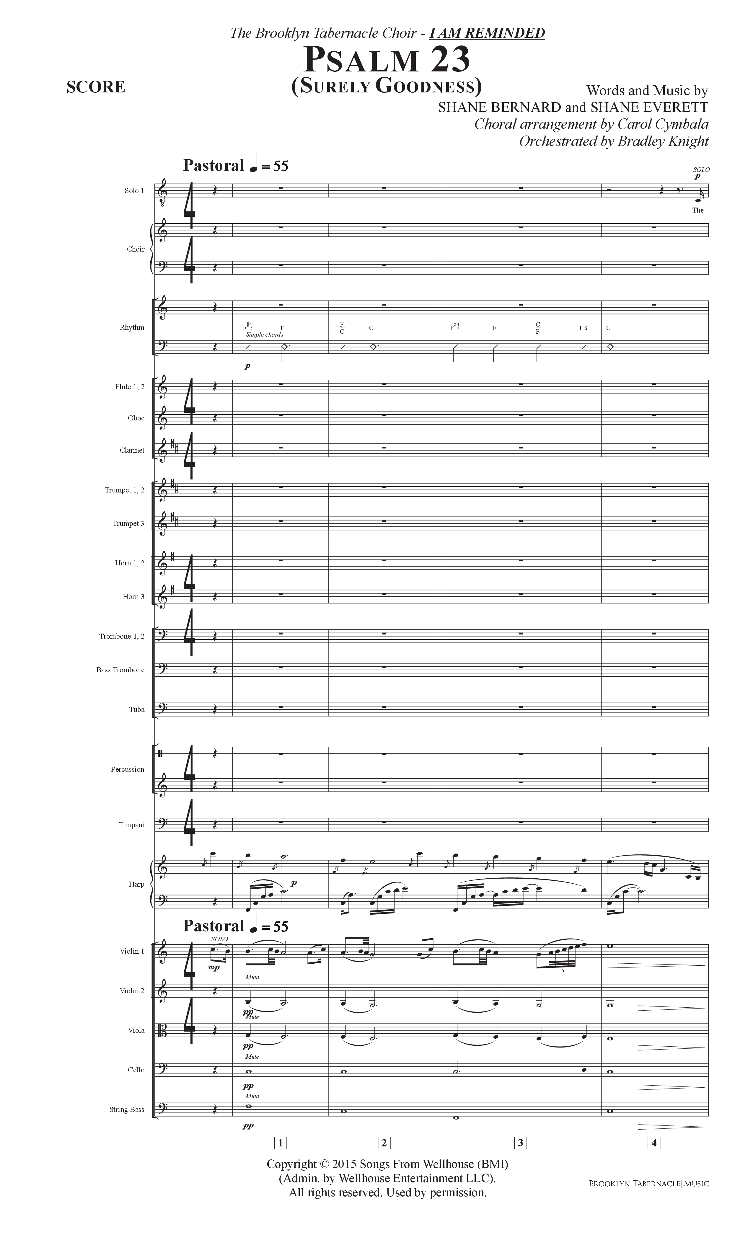Psalm 23 (Surely Goodness) (Choral Anthem SATB) Orchestration (The Brooklyn Tabernacle Choir / Shane & Shane / Arr. Carol Cymbala / Orch. Bradley Knight)