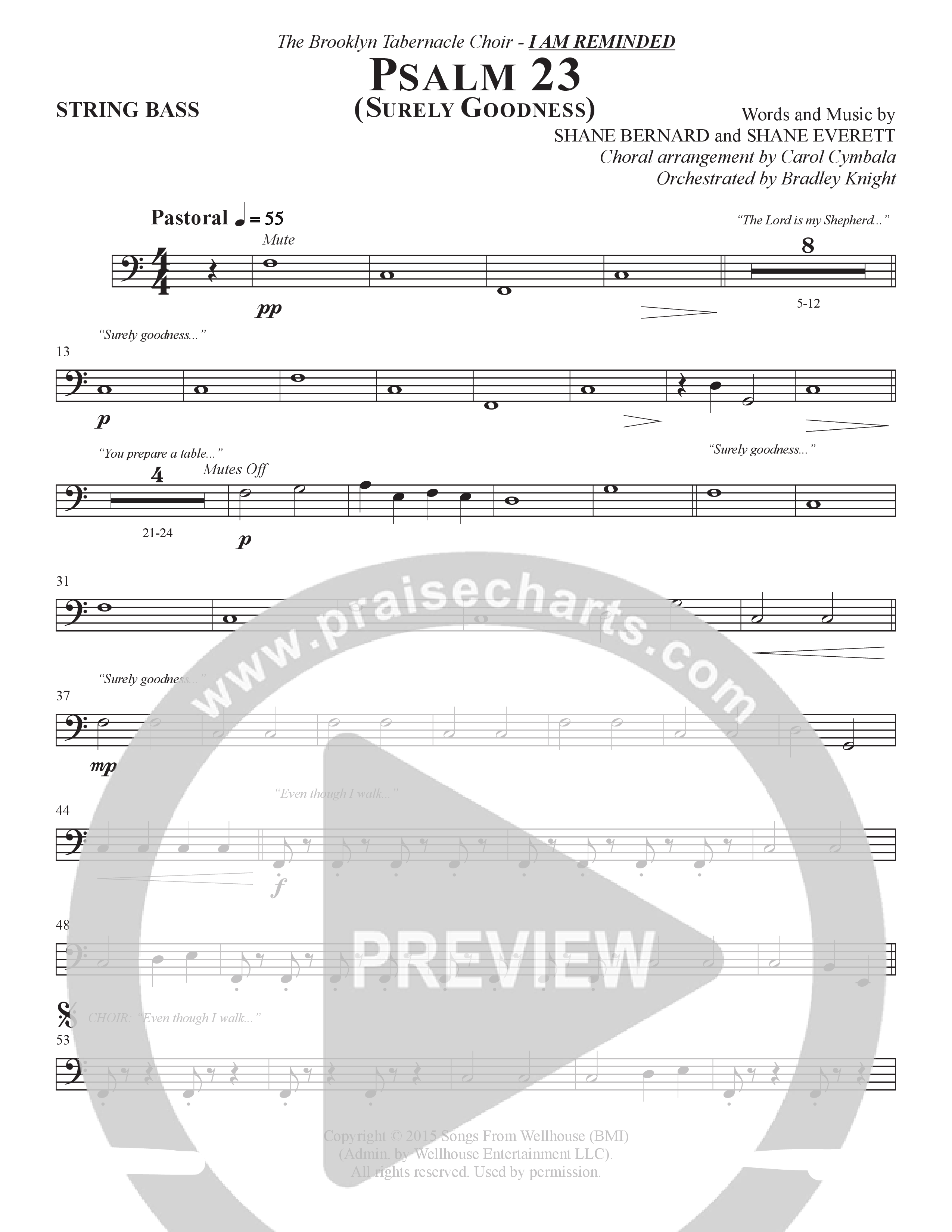 Psalm 23 (Surely Goodness) (Choral Anthem SATB) Double Bass (The Brooklyn Tabernacle Choir / Shane & Shane / Arr. Carol Cymbala / Orch. Bradley Knight)