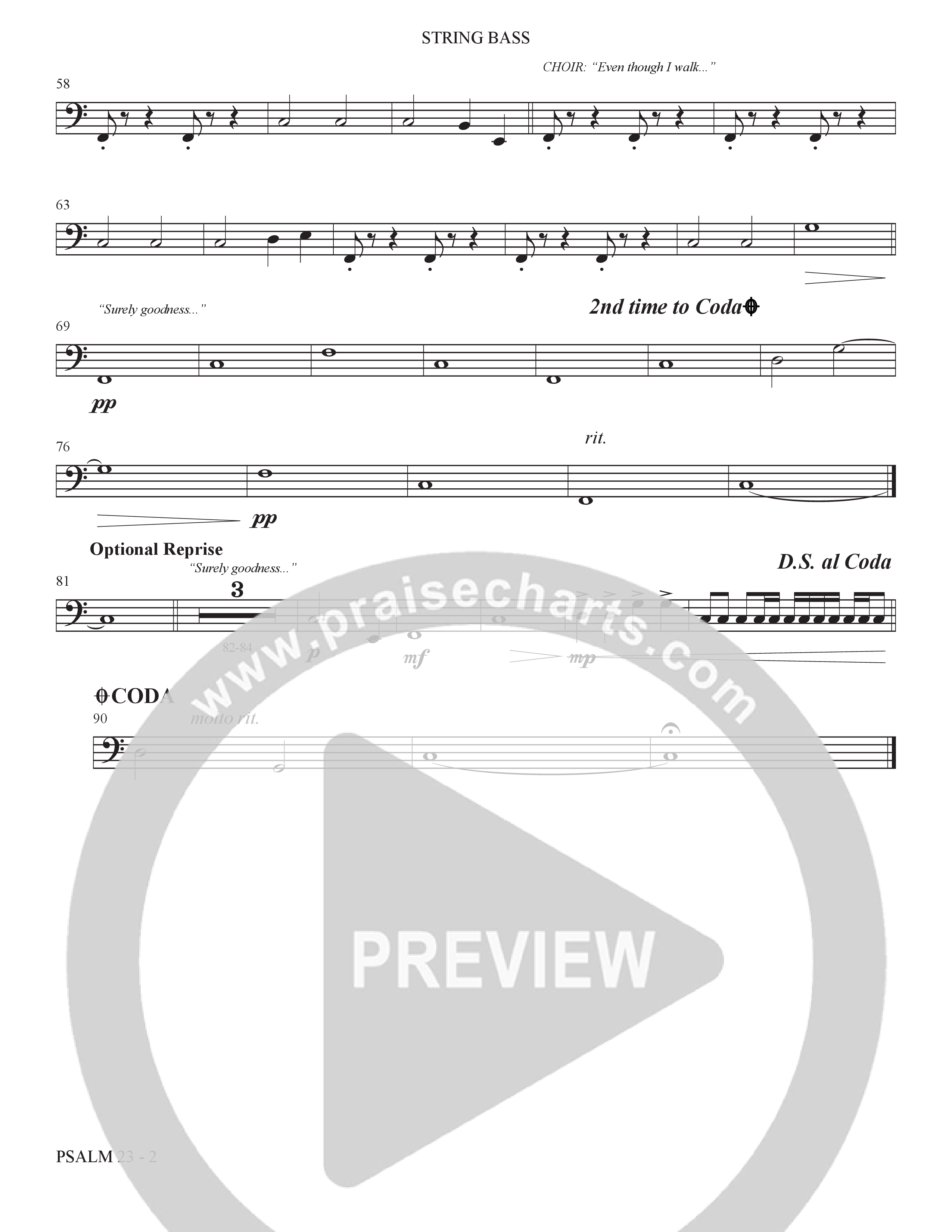 Psalm 23 (Surely Goodness) (Choral Anthem SATB) Double Bass (The Brooklyn Tabernacle Choir / Shane & Shane / Arr. Carol Cymbala / Orch. Bradley Knight)