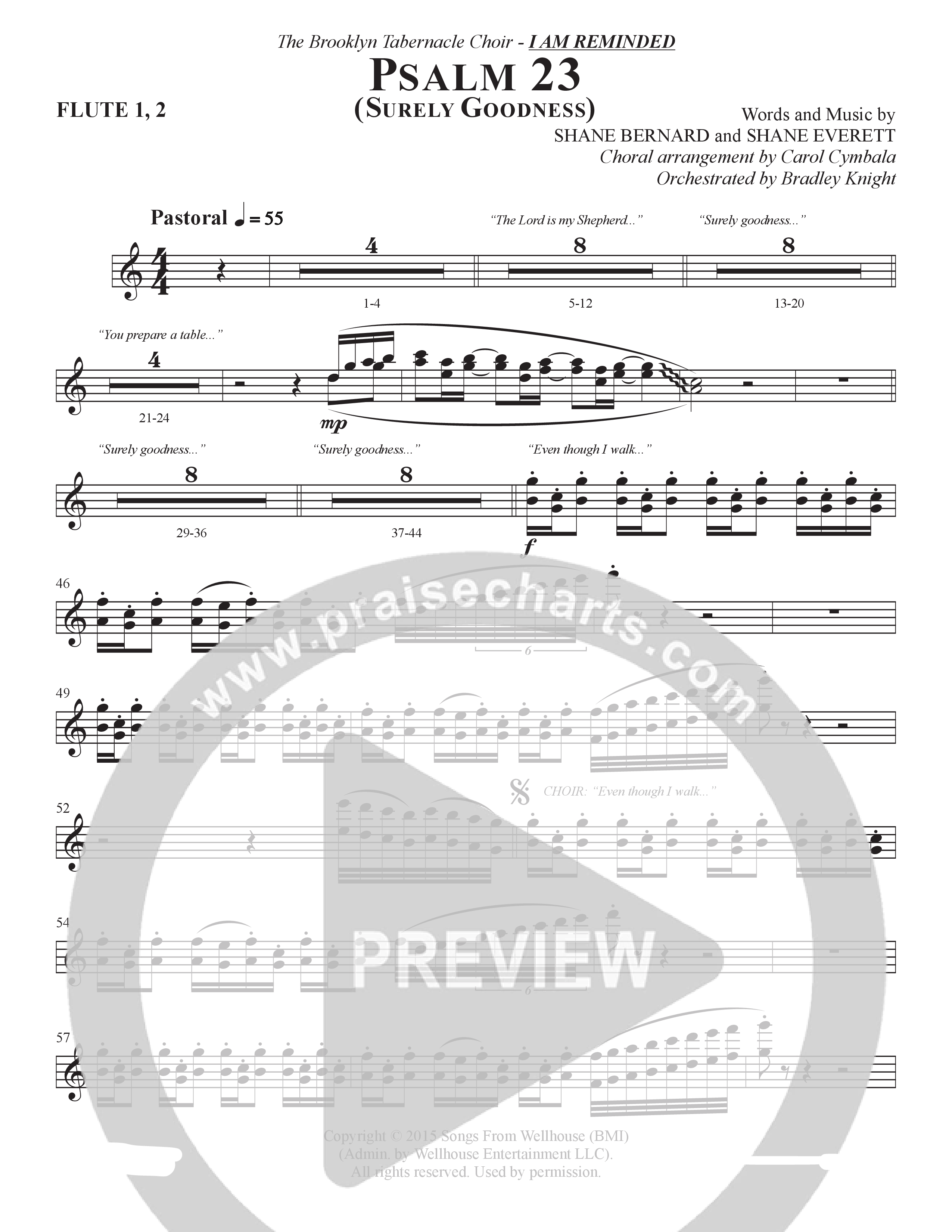 Psalm 23 (Surely Goodness) (Choral Anthem SATB) Flute 1/2 (The Brooklyn Tabernacle Choir / Shane & Shane / Arr. Carol Cymbala / Orch. Bradley Knight)