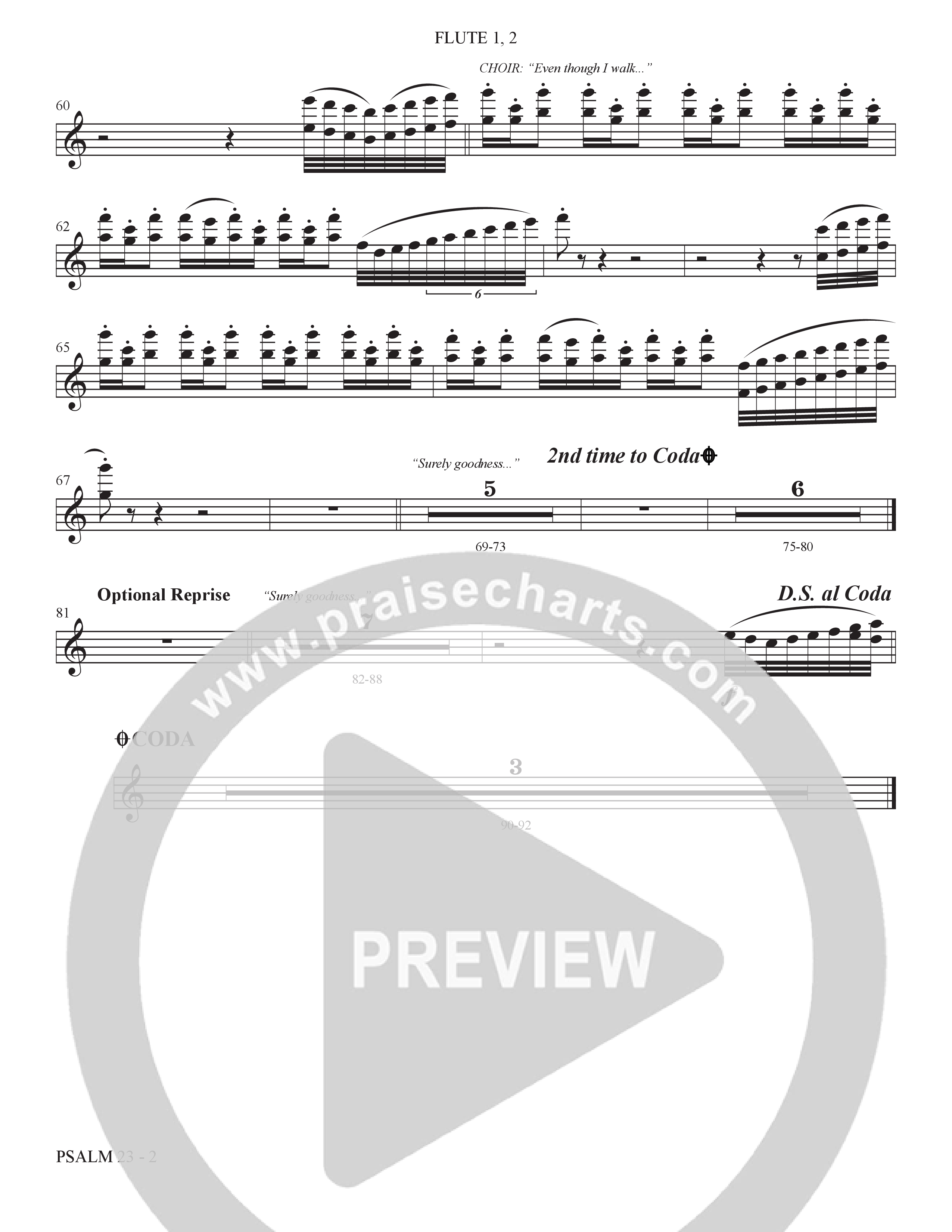 Psalm 23 (Surely Goodness) (Choral Anthem SATB) Flute 1/2 (The Brooklyn Tabernacle Choir / Shane & Shane / Arr. Carol Cymbala / Orch. Bradley Knight)