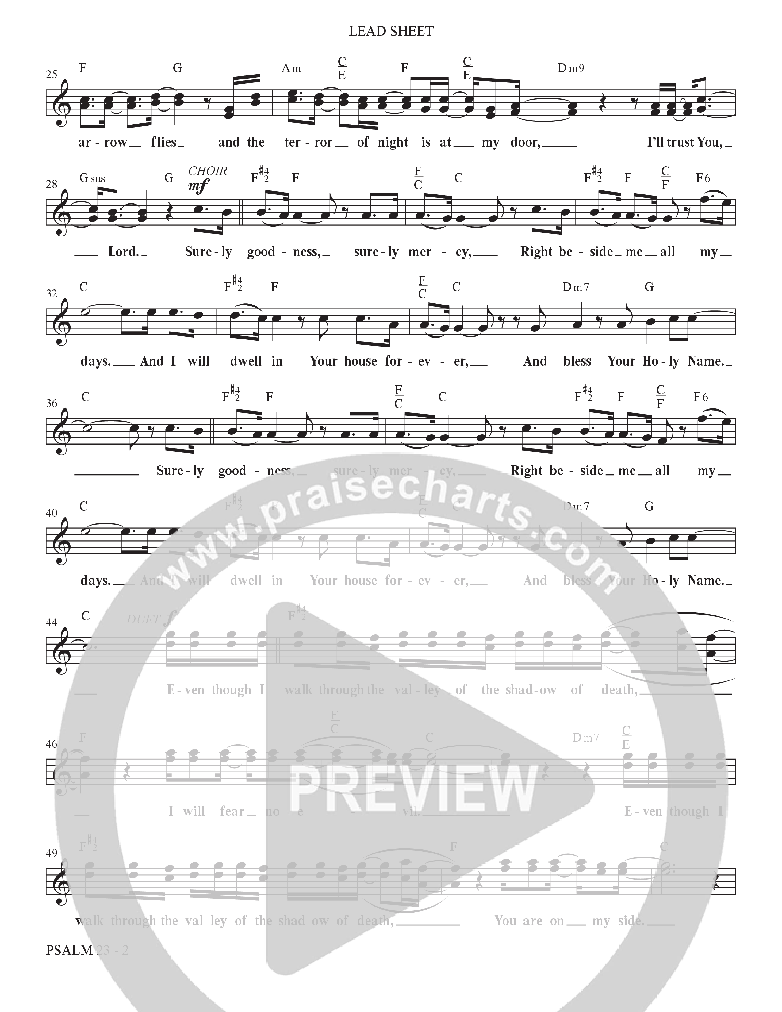 Psalm 23 (Surely Goodness) (Choral Anthem SATB) Lead Sheet (SAT) (The Brooklyn Tabernacle Choir / Shane & Shane / Arr. Carol Cymbala / Orch. Bradley Knight)